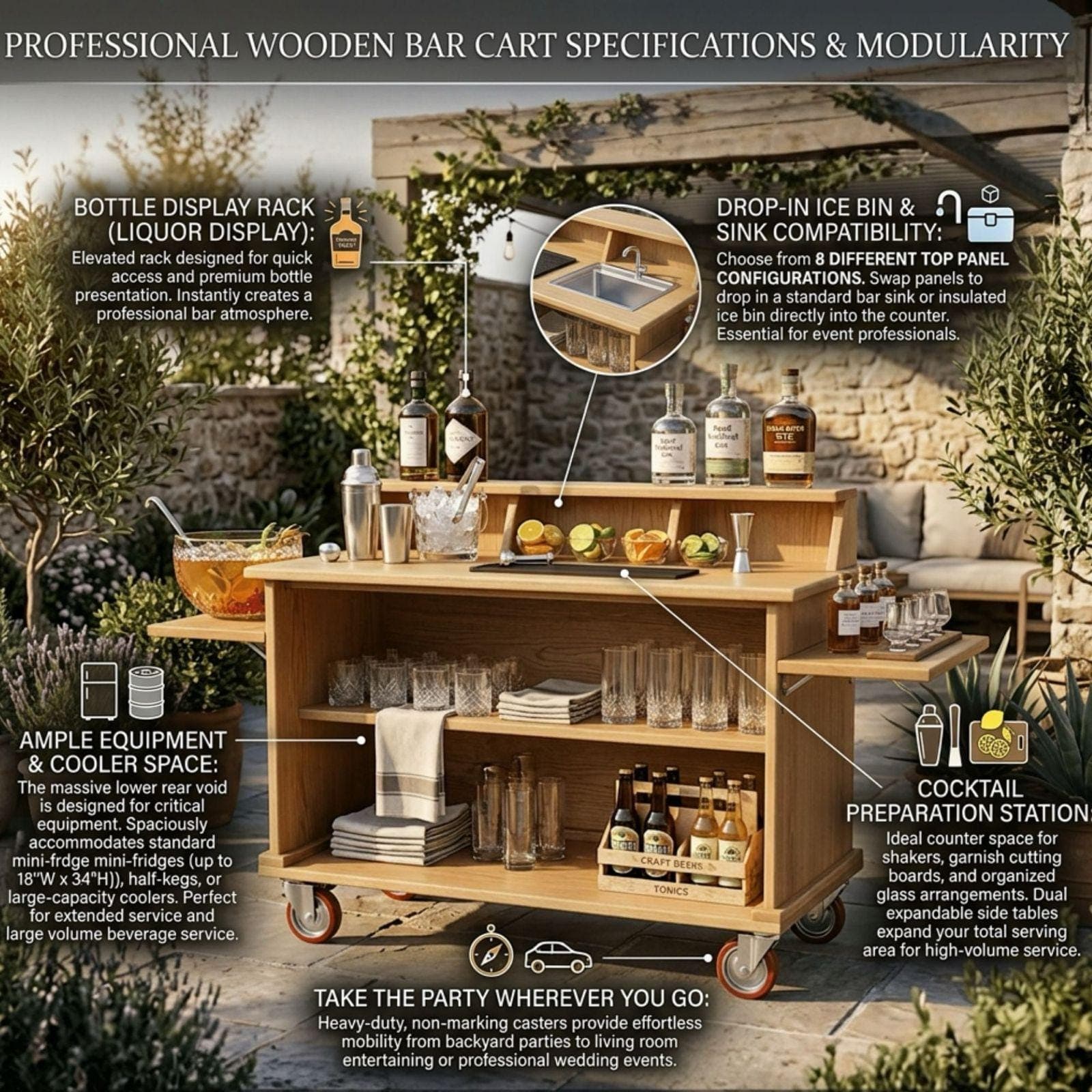 DIY Outdoor Bar Cart Plans PDF | Mobile Folding Beverage Station | Foldable Food Bar Blueprint | Portable Cocktail Stand Build Guide 5