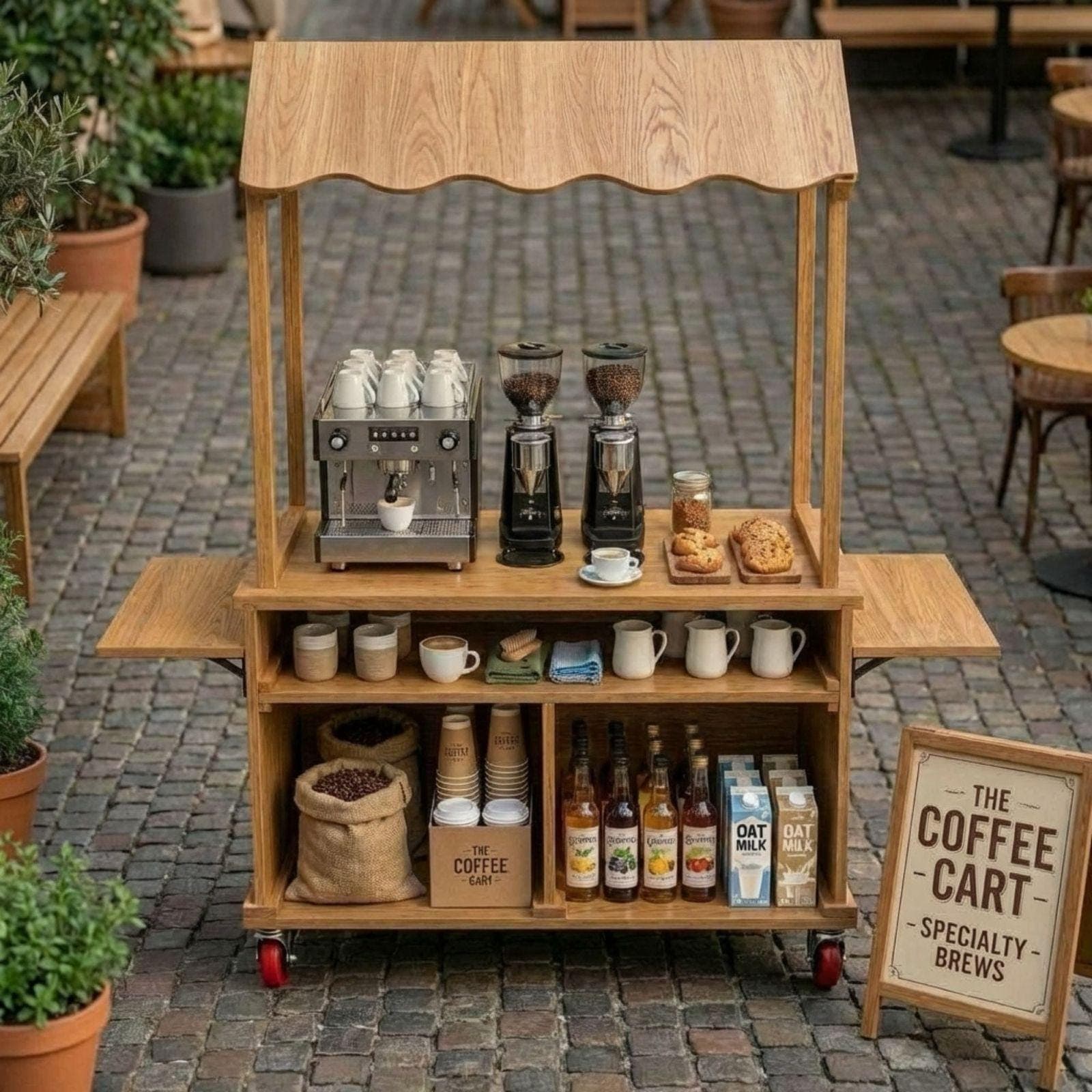 DIY Coffee Cart with Canopy Plans PDF | Outdoor Mobile Espresso Bar Cart 7