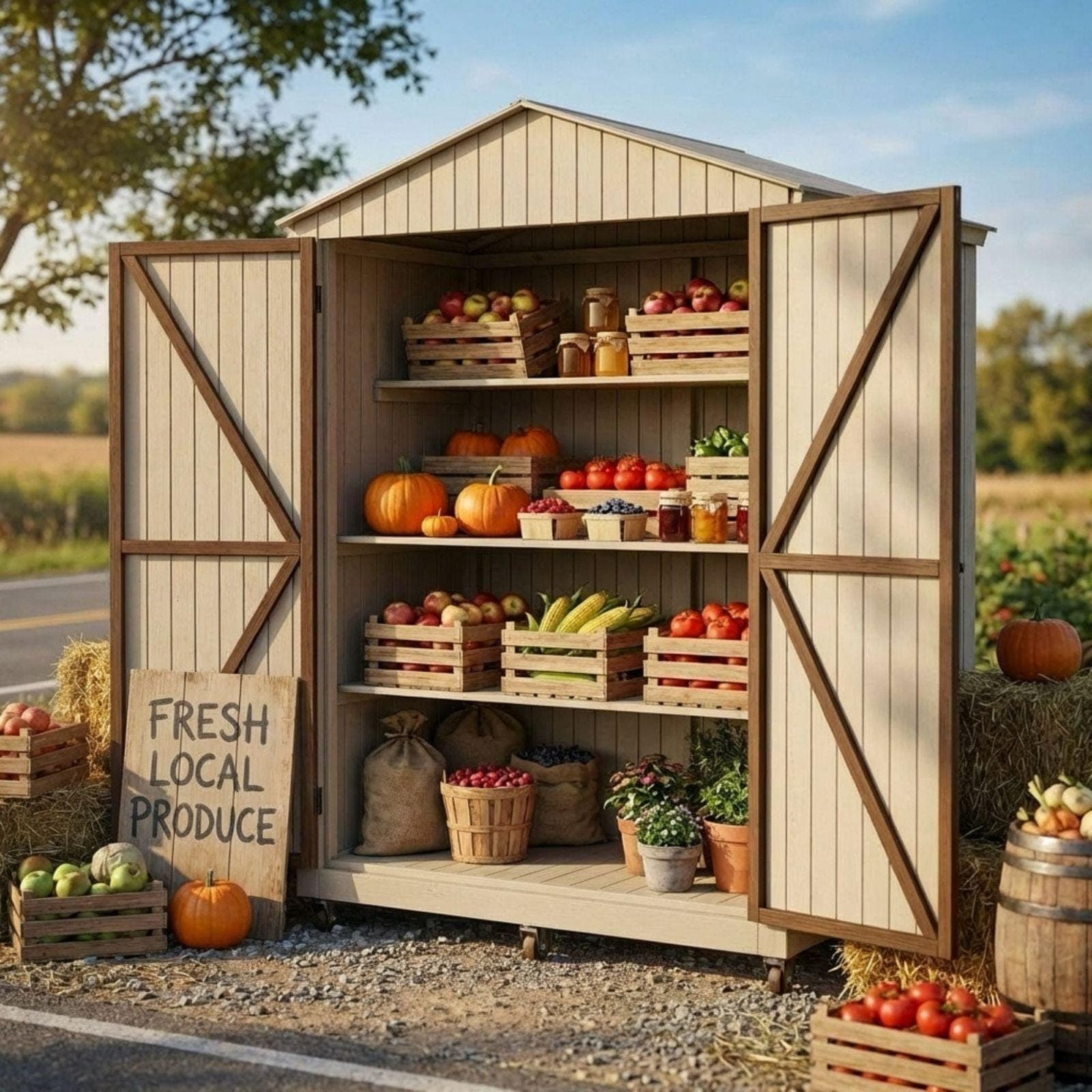 Enclosed DIY Farmstand Plans PDF | Secure Roadside Stand Blueprint | Barn Door Market Stall | Sourdough & Egg Stand Woodworking Guide 2