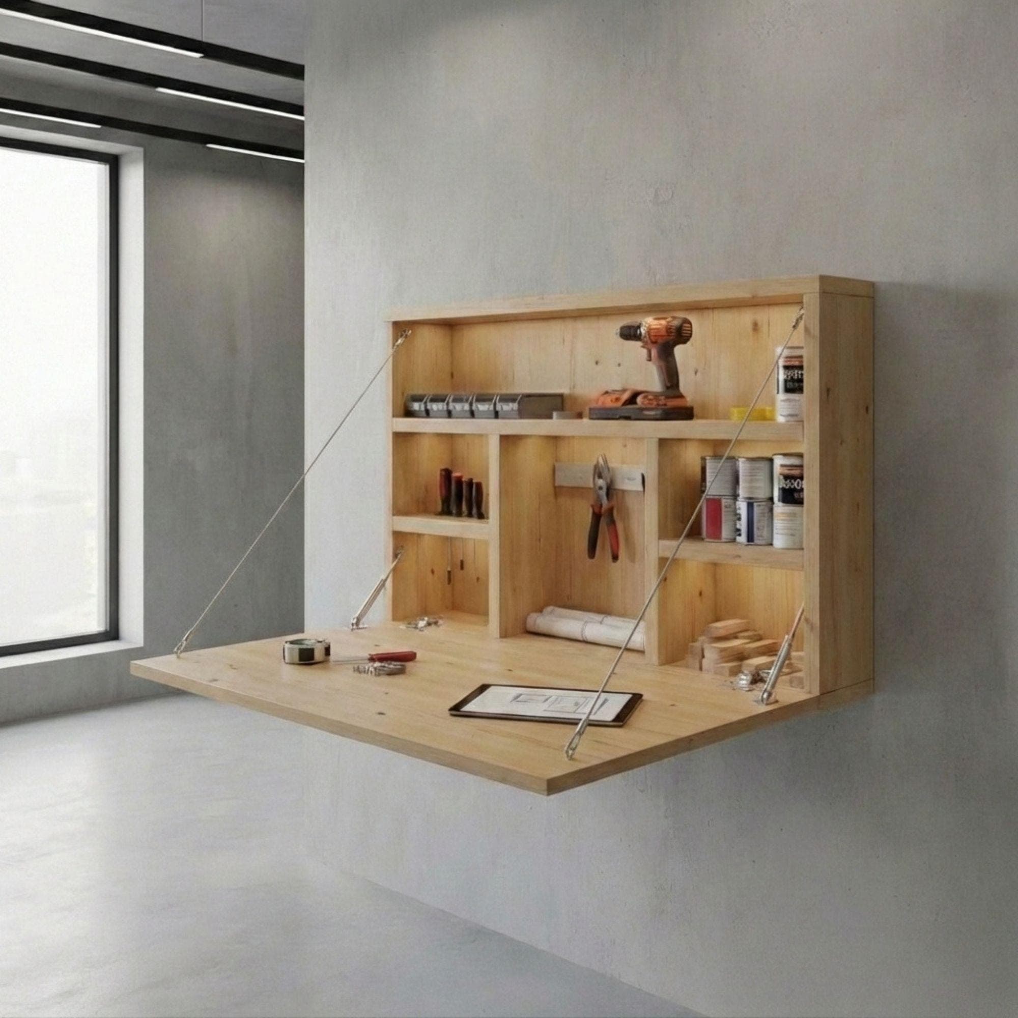 Wall Mounted Folding Workbench Plans | Space Saving DIY (PDF Plan) 2