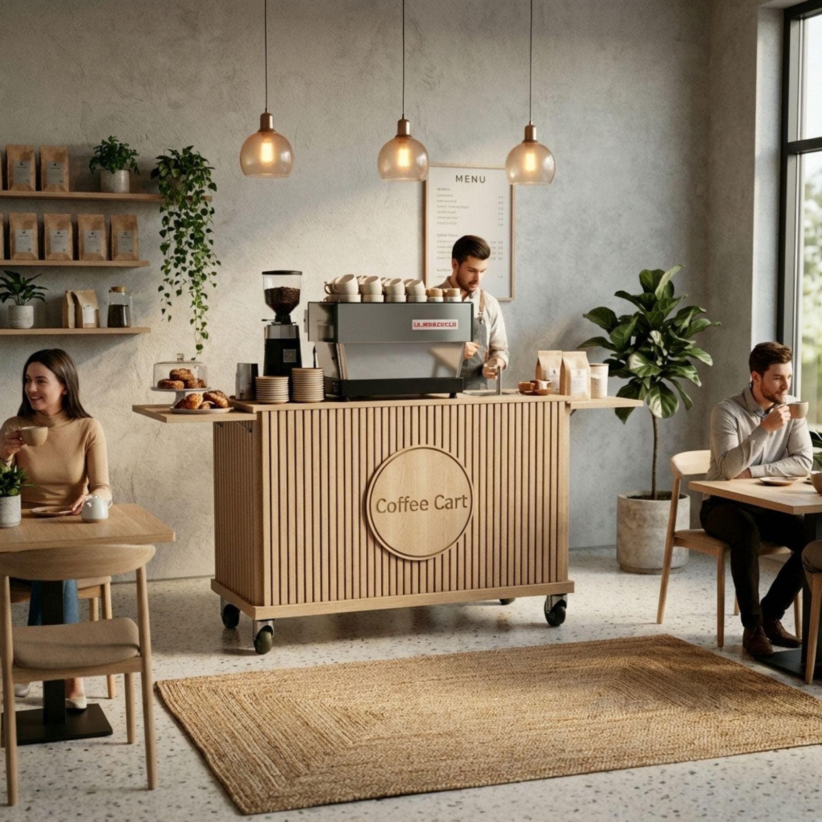 DIY Coffee Cart With Sink Plans PDF | Collapsible Mobile Espresso Bar Blueprint | Handsink Food Cart Build Guide | Fluted Wood Workstation 6