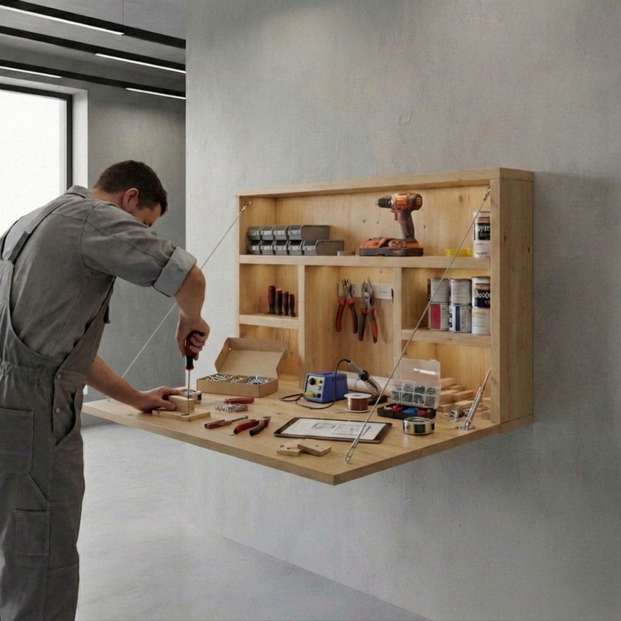 Wall Mounted Folding Workbench Plans | Space Saving DIY (PDF Plan) 3