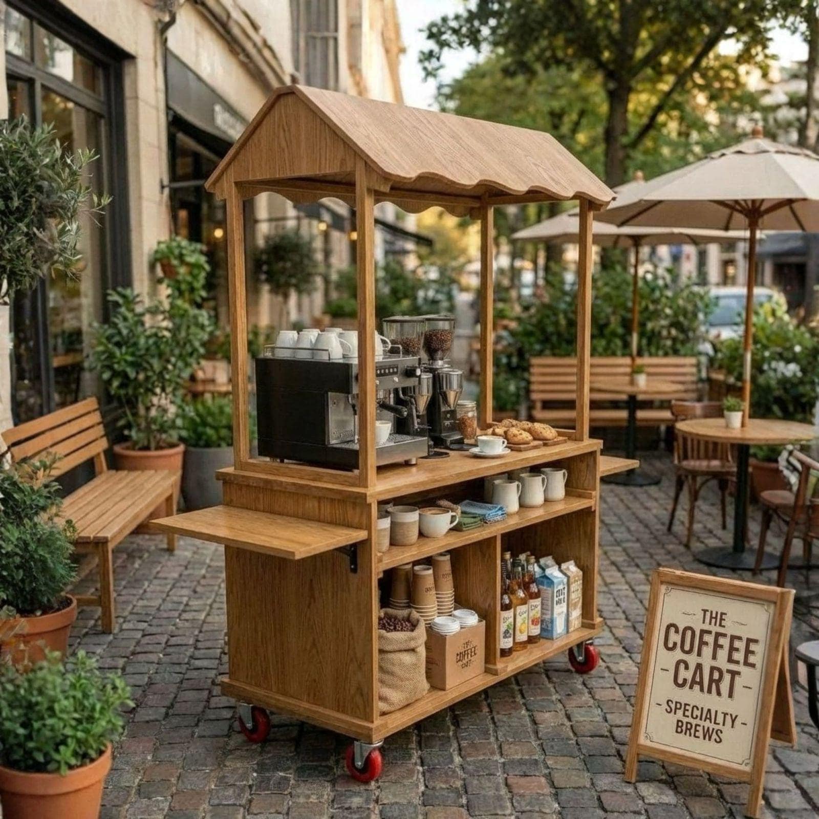 DIY Coffee Cart with Canopy Plans PDF | Outdoor Mobile Espresso Bar Cart 8