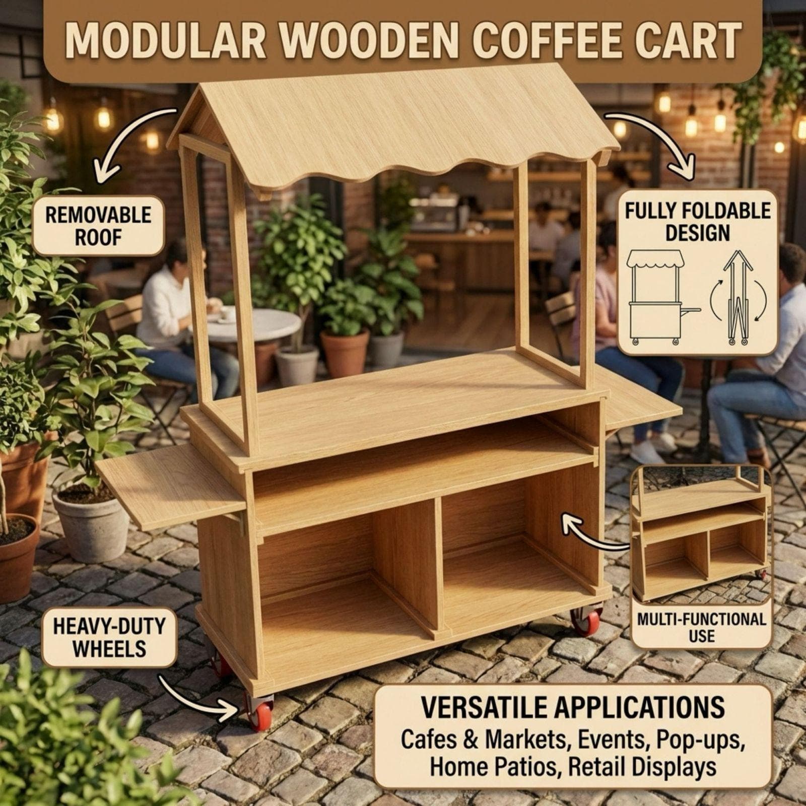 DIY Coffee Cart with Canopy Plans PDF | Outdoor Mobile Espresso Bar Cart 2