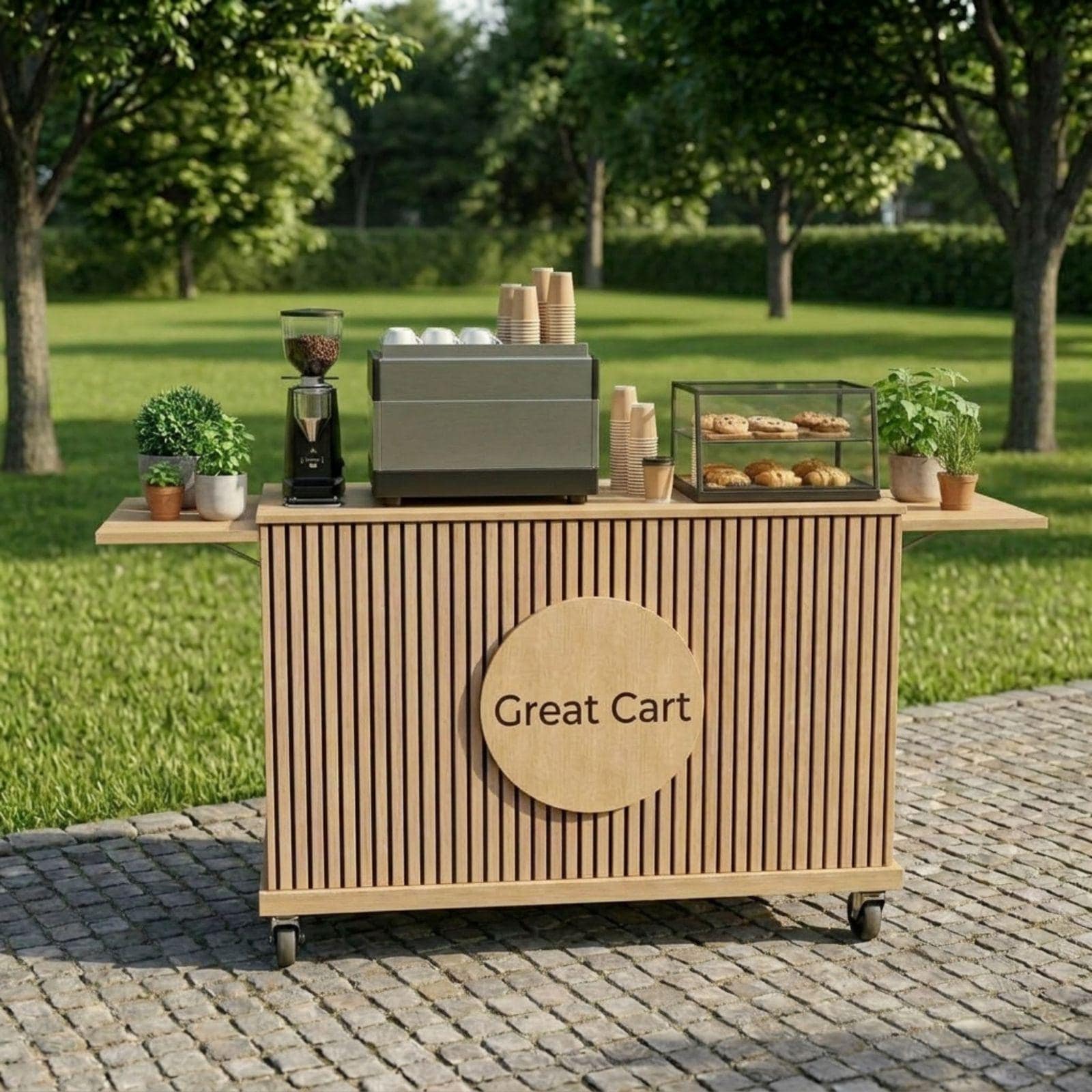 DIY Collapsible Coffee Cart Blueprint Plans PDF | Mobile Espresso Bar Blueprint | Fluted Wood Barista Stand | Portable Cafe Woodworking 2