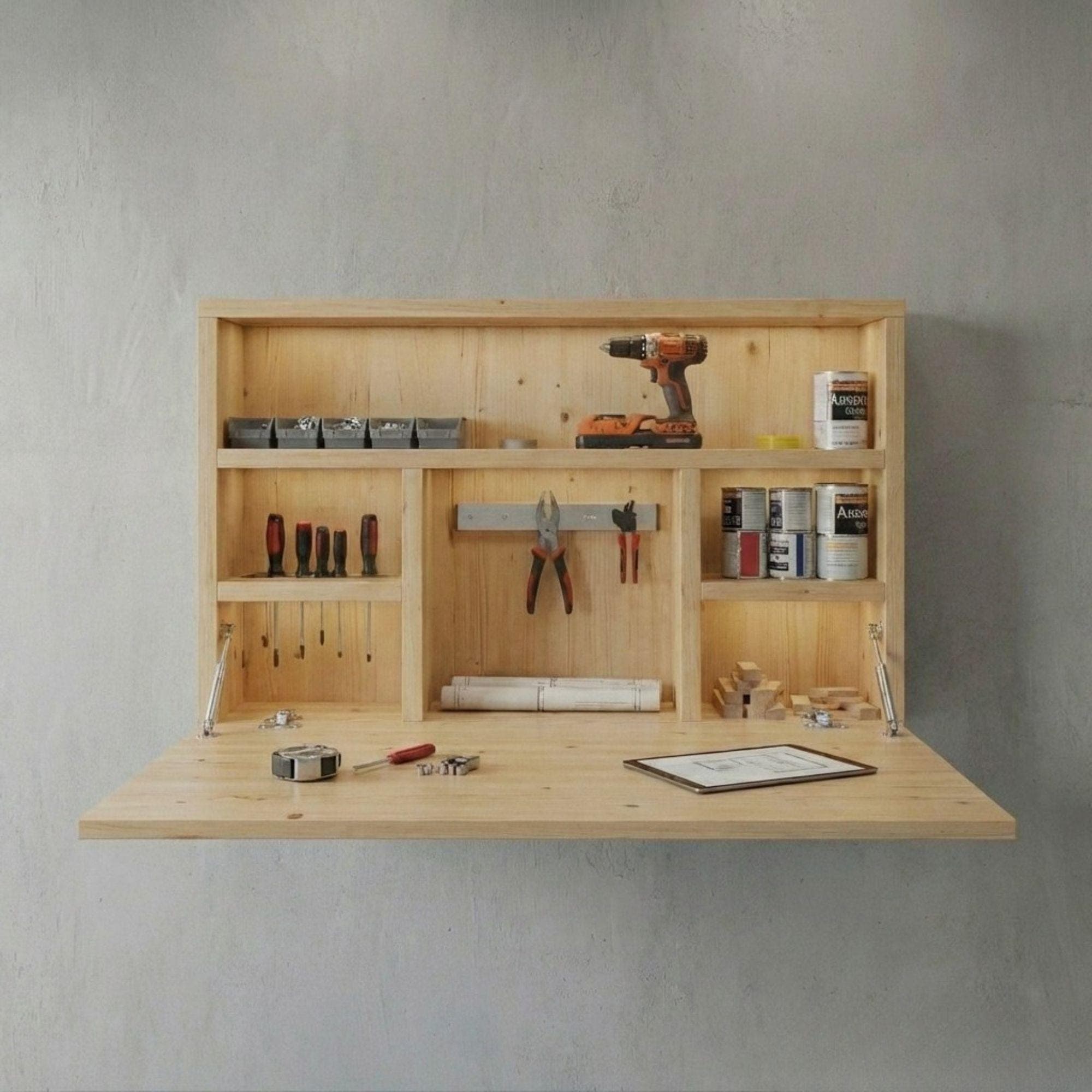 Wall Mounted Folding Workbench Plans | Space Saving DIY (PDF Plan) 5