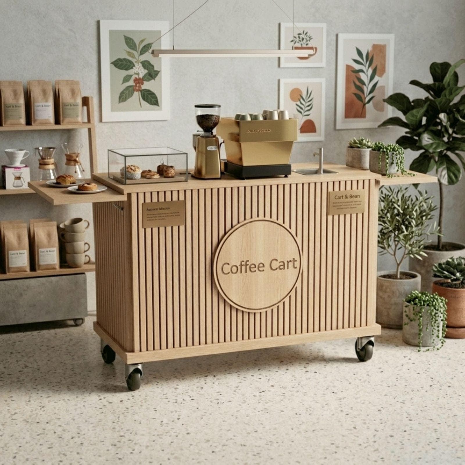 DIY Coffee Cart With Sink Plans PDF | Collapsible Mobile Espresso Bar Blueprint | Handsink Food Cart Build Guide | Fluted Wood Workstation 5