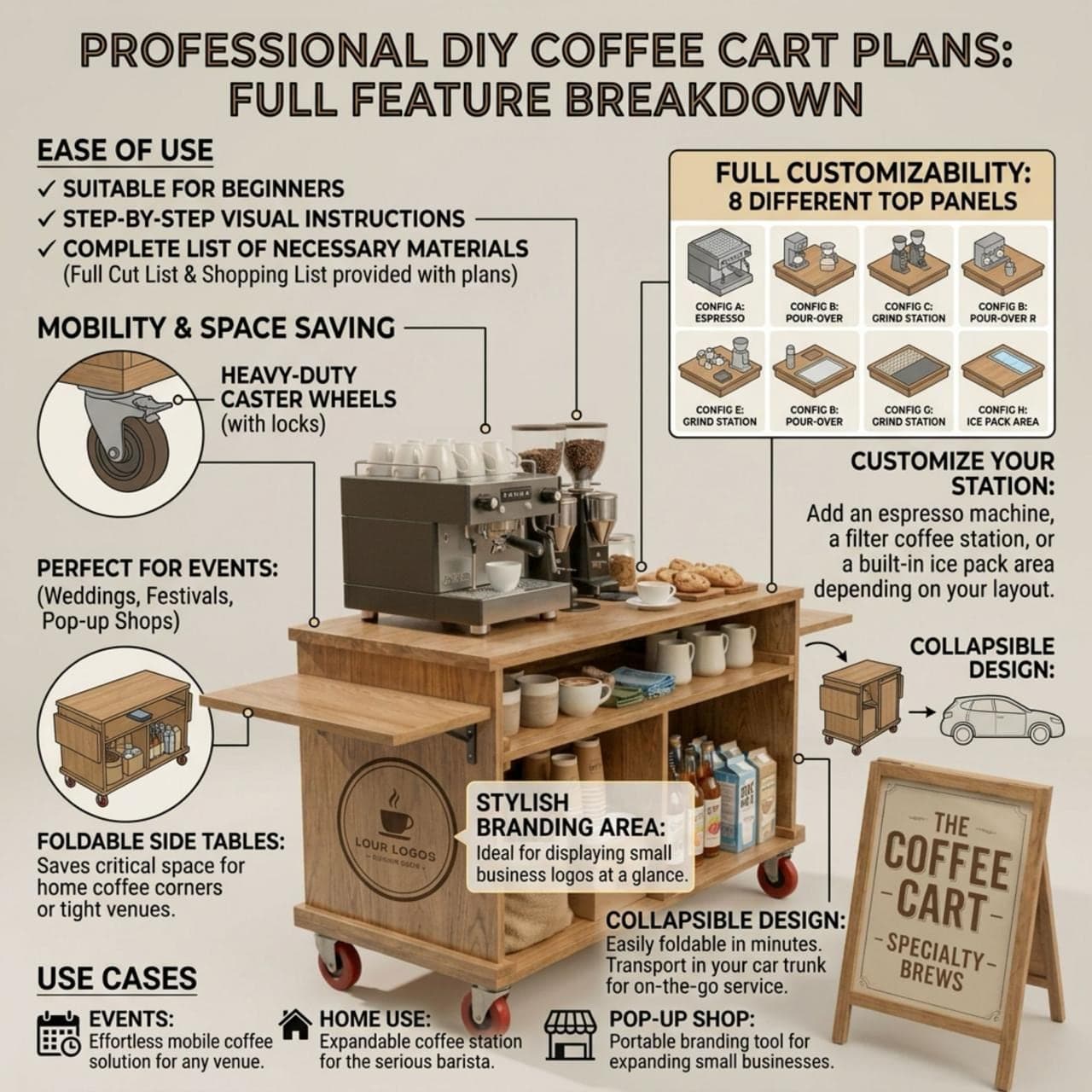 DIY Mobile Coffee Cart Plans PDF | Collapsible Bar Cart | Foldable Coffee Cart 3