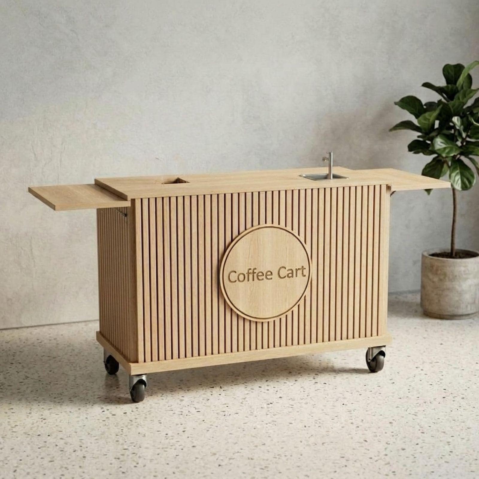 DIY Coffee Cart With Sink Plans PDF | Collapsible Mobile Espresso Bar Blueprint | Handsink Food Cart Build Guide | Fluted Wood Workstation 3