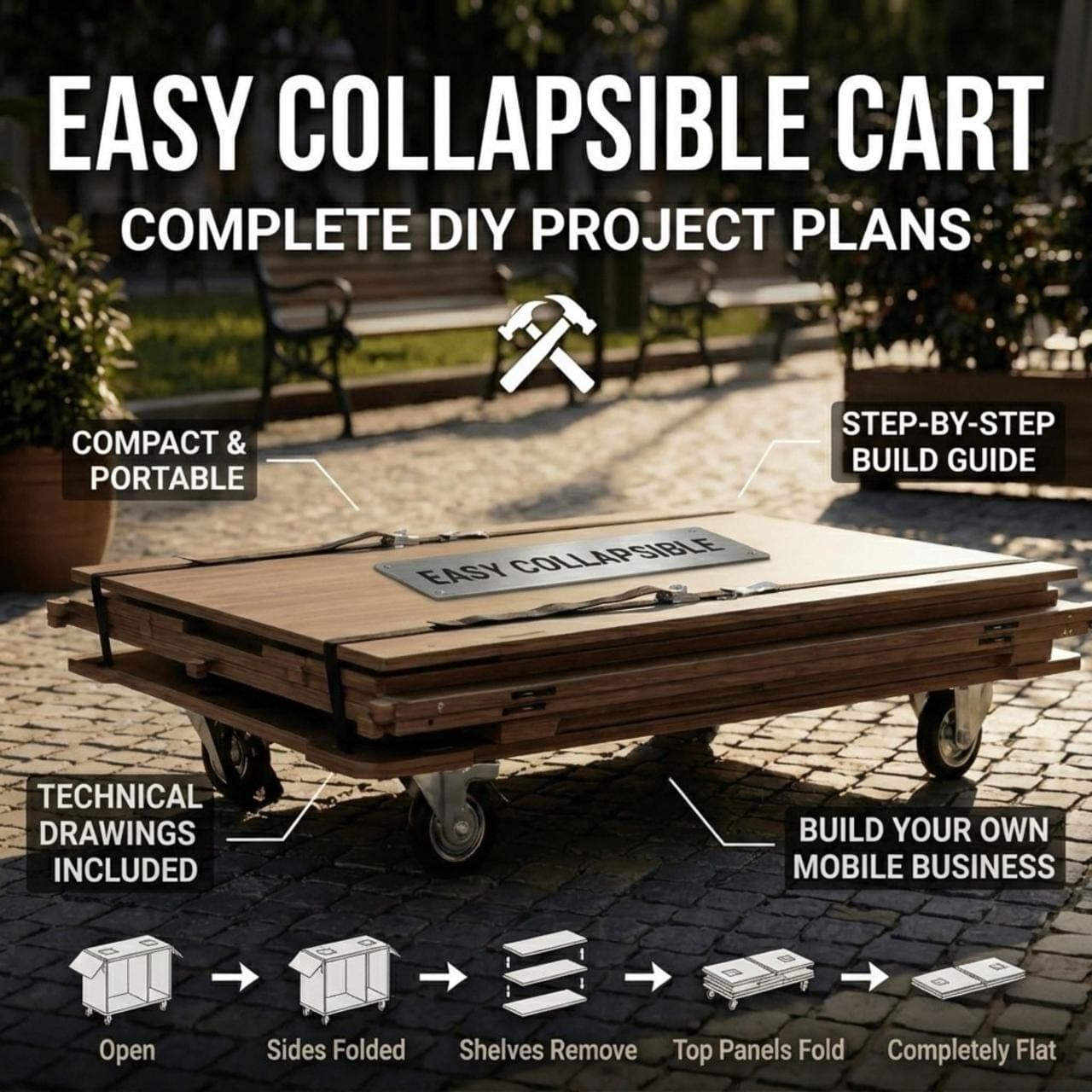DIY Outdoor Bar Cart Plans PDF | Mobile Folding Beverage Station | Foldable Food Bar Blueprint | Portable Cocktail Stand Build Guide 6