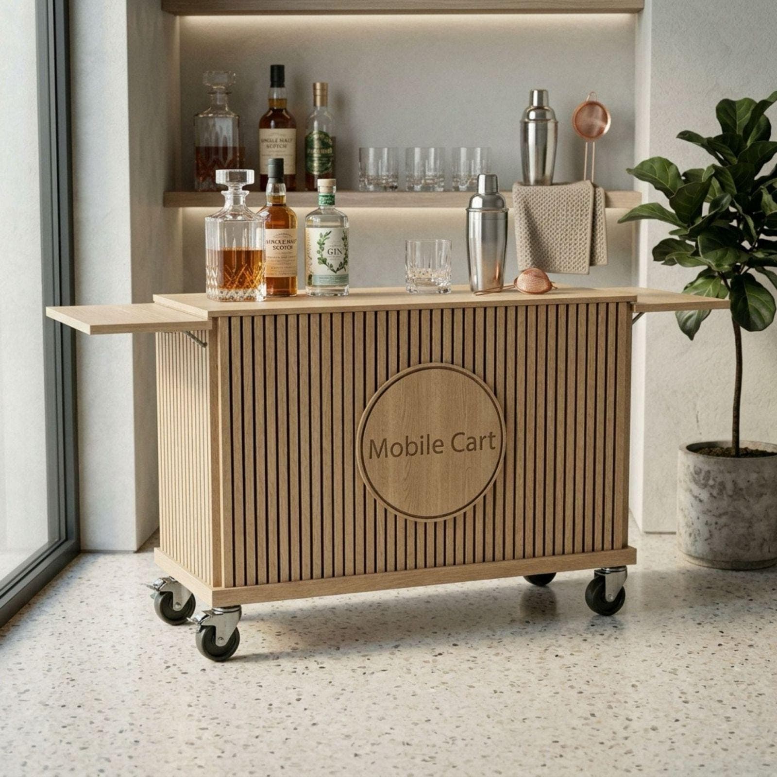 DIY Mobile Bar Cart Plans PDF | Foldable Event Bar Blueprint | Collapsible Coffee Cart | Portable Fluted Wood Bar Build Guide 2