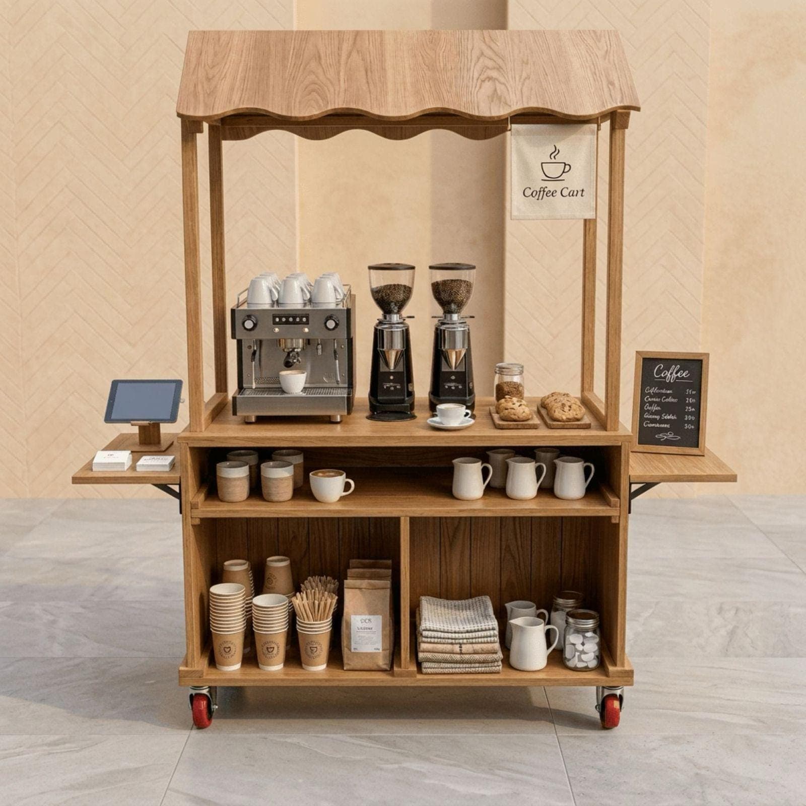 DIY Coffee Cart with Canopy Plans PDF | Outdoor Mobile Espresso Bar Cart 3