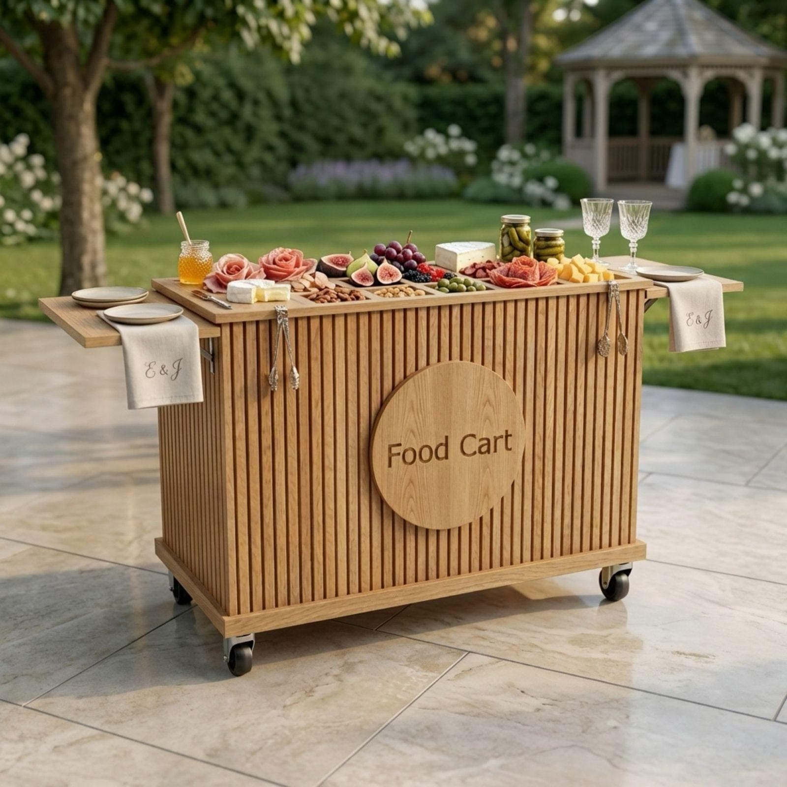 Collapsible Charcuterie Cart DIY Plans PDF | Snack Cart Blueprint | Fluted Wooden Dessert Bar | Portable Vendor Stand Woodworking Guide