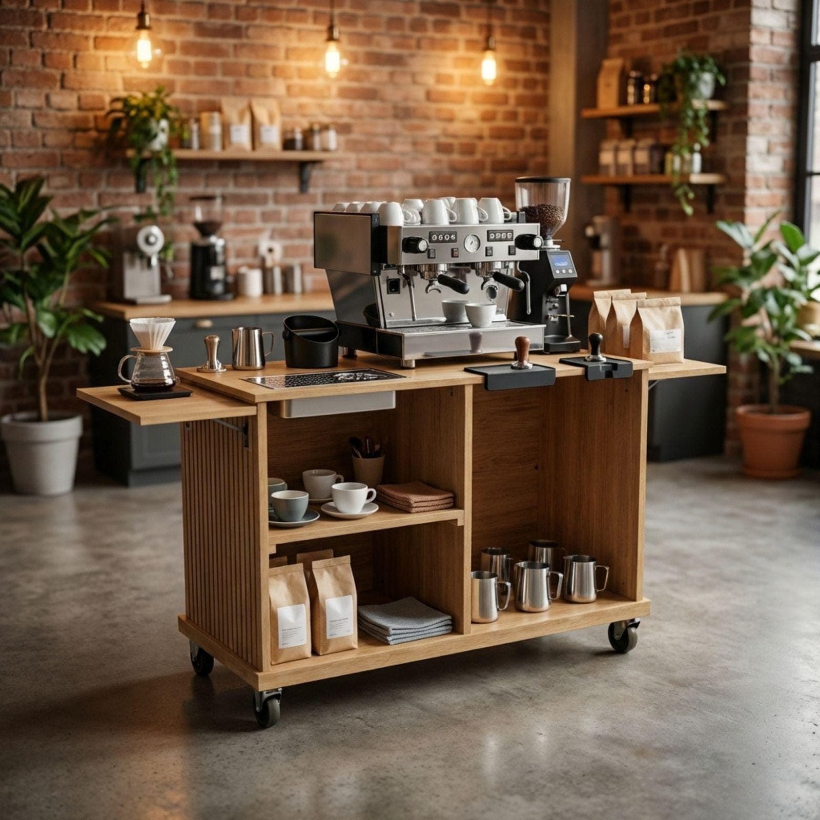 DIY Collapsible Coffee Cart Blueprint Plans PDF | Mobile Espresso Bar Blueprint | Fluted Wood Barista Stand | Portable Cafe Woodworking 3