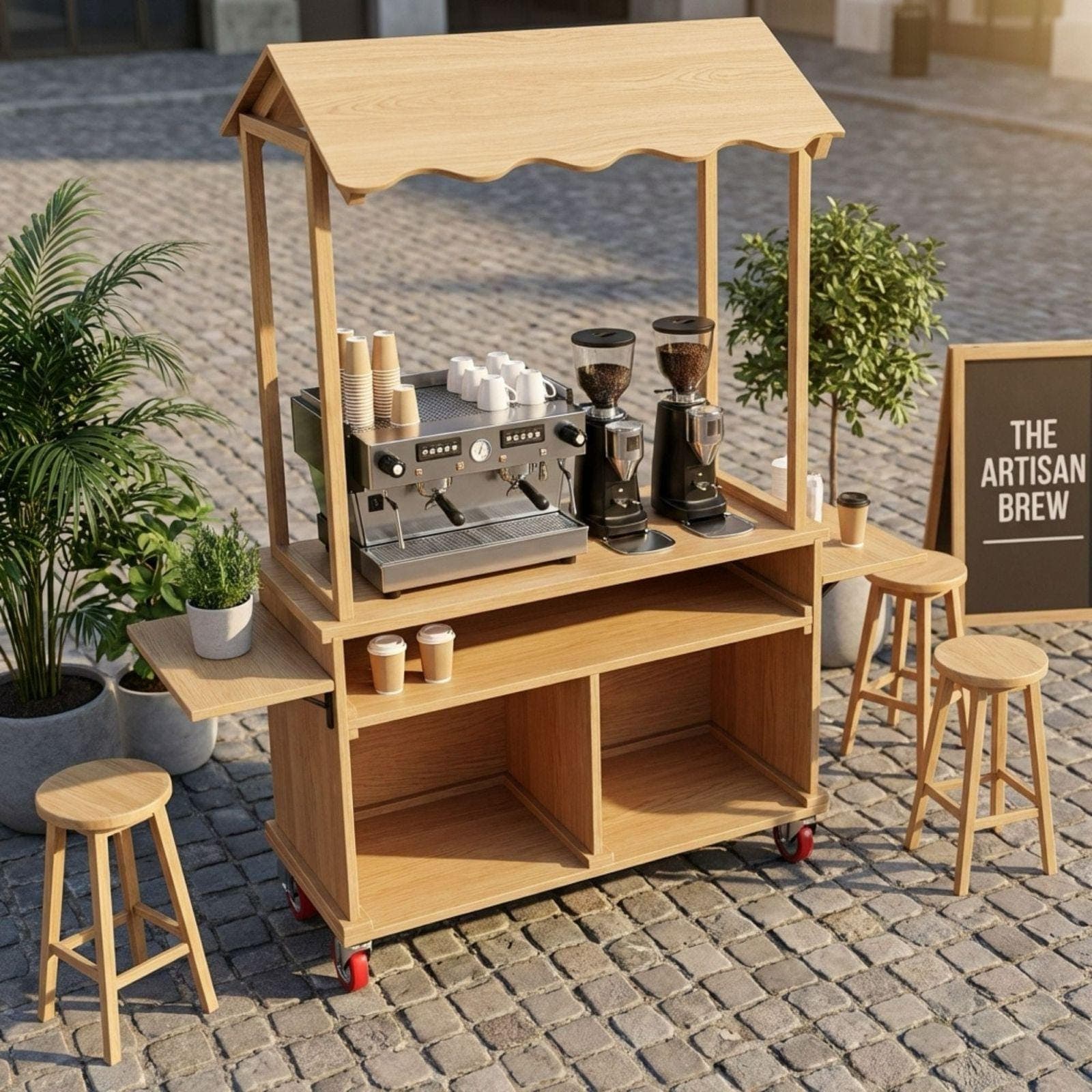 DIY Coffee Cart with Canopy Plans PDF | Outdoor Mobile Espresso Bar Cart 5