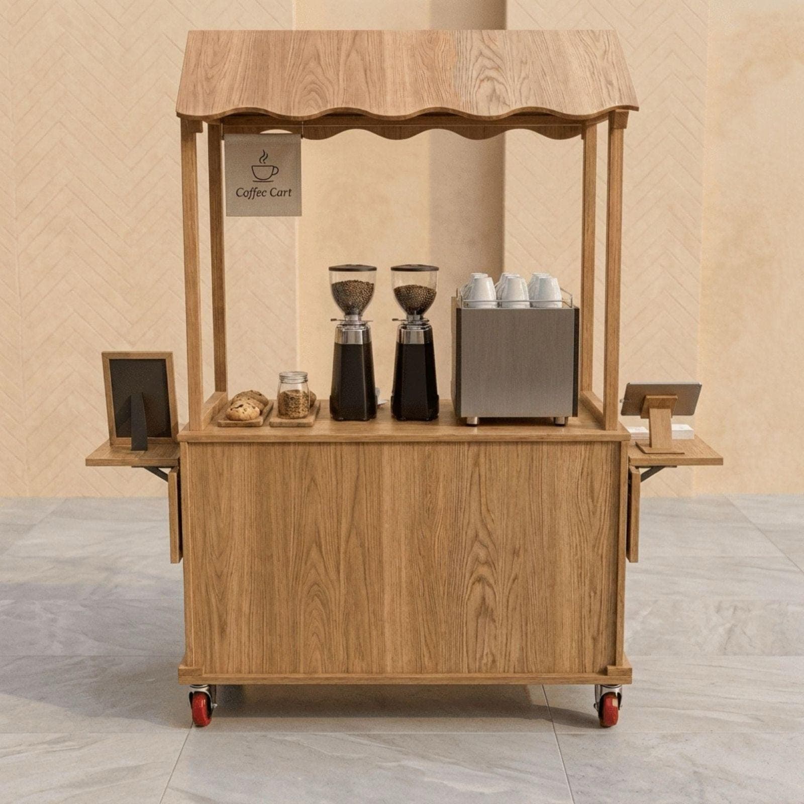 DIY Coffee Cart with Canopy Plans PDF | Outdoor Mobile Espresso Bar Cart 4
