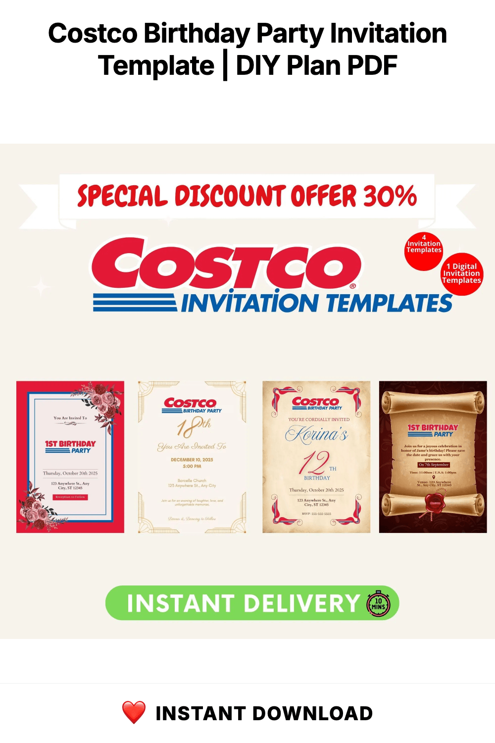 Costco Birthday Party Invitation Template | Editable Canva Invite (5x7 inches)
