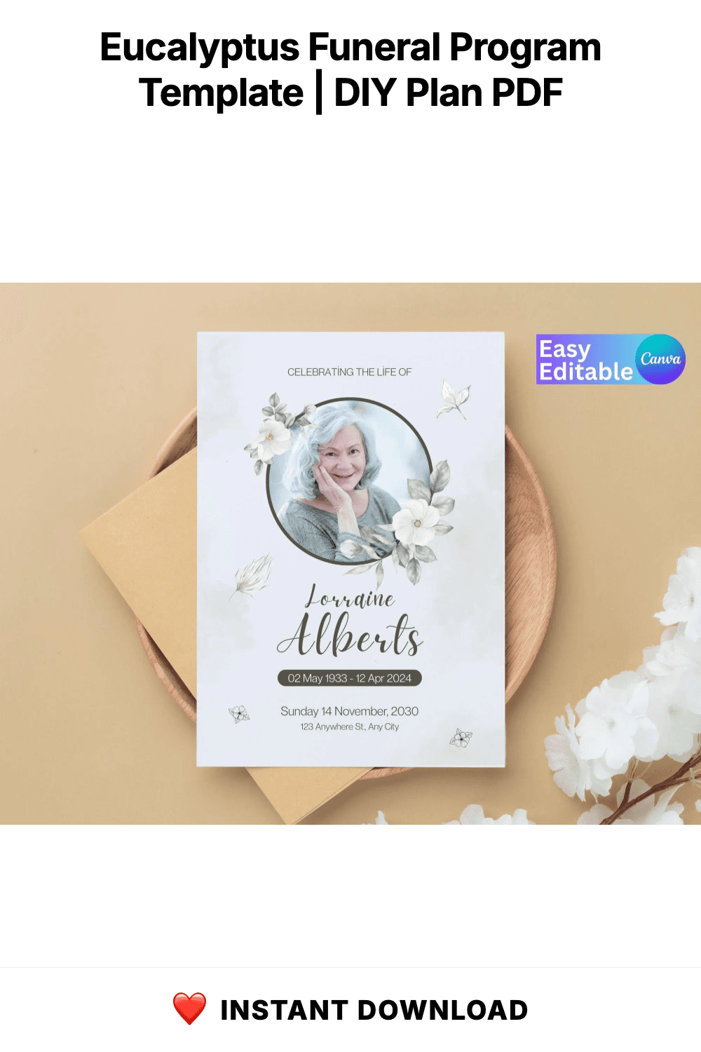 Eucalyptus Funeral Program Template | Celebration of Life (Instant Download)