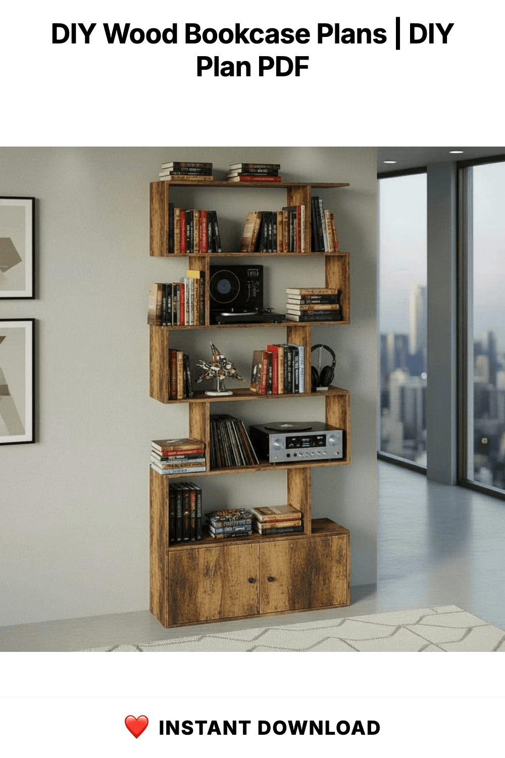 DIY Wood Bookcase Plans | Wall Shelf, Small Spaces (PDF Pattern)