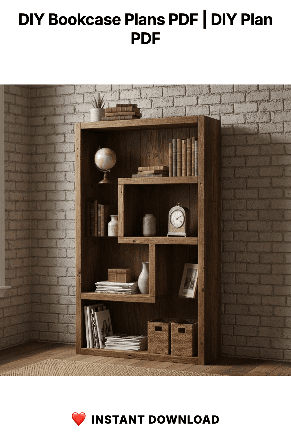 DIY Bookcase Plans PDF | Easy-to-Build Wooden Bookshelf, Wall Shelf Project | Minimalist Mid-Century Furniture
