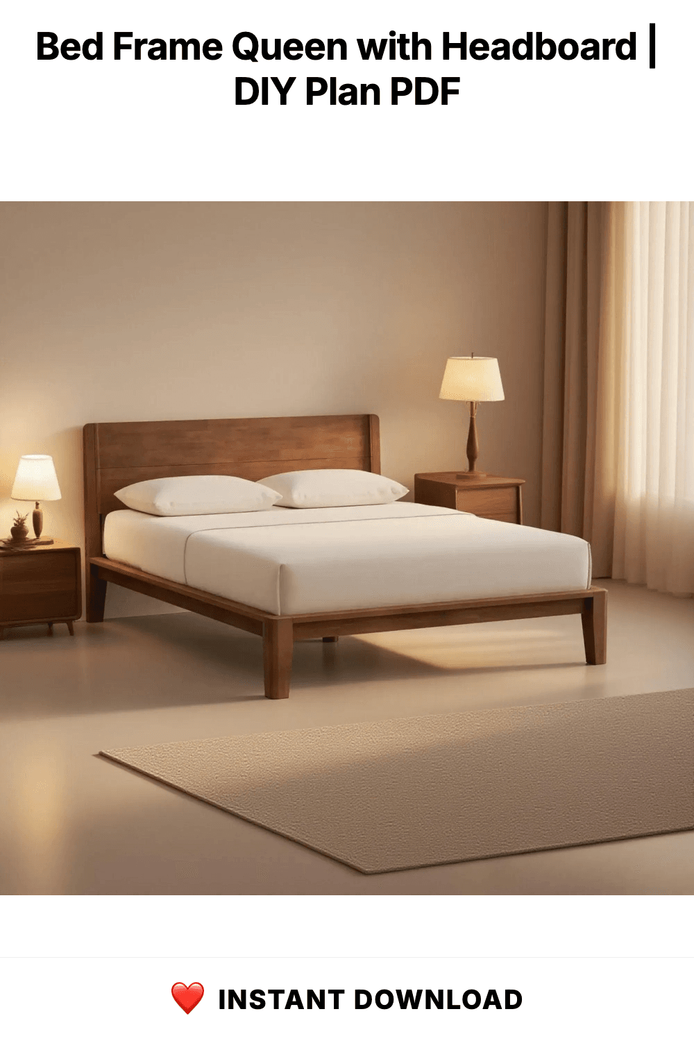 Bed Frame Queen with Headboard | Bed Frame Plans | DIY Wooden Bed Frame | Floating King Size Bed Frame | Rustic, Solid Wood Bed Design
