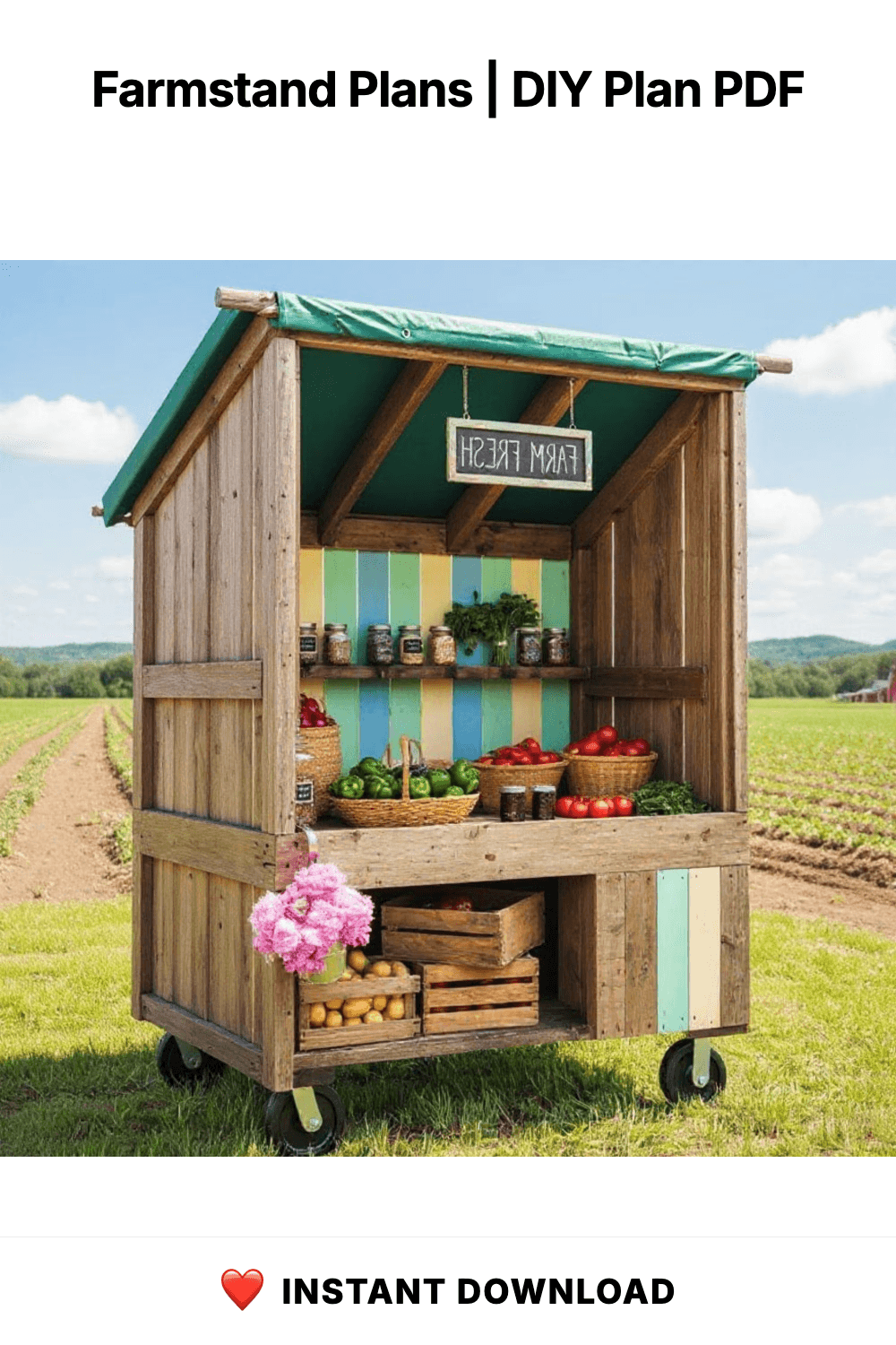 Farmstand Plans | Mobile Flower Stand Cart | Farmers Market Display | Roadside Fruit & Vegetable Stands | Bakery Cart Plans