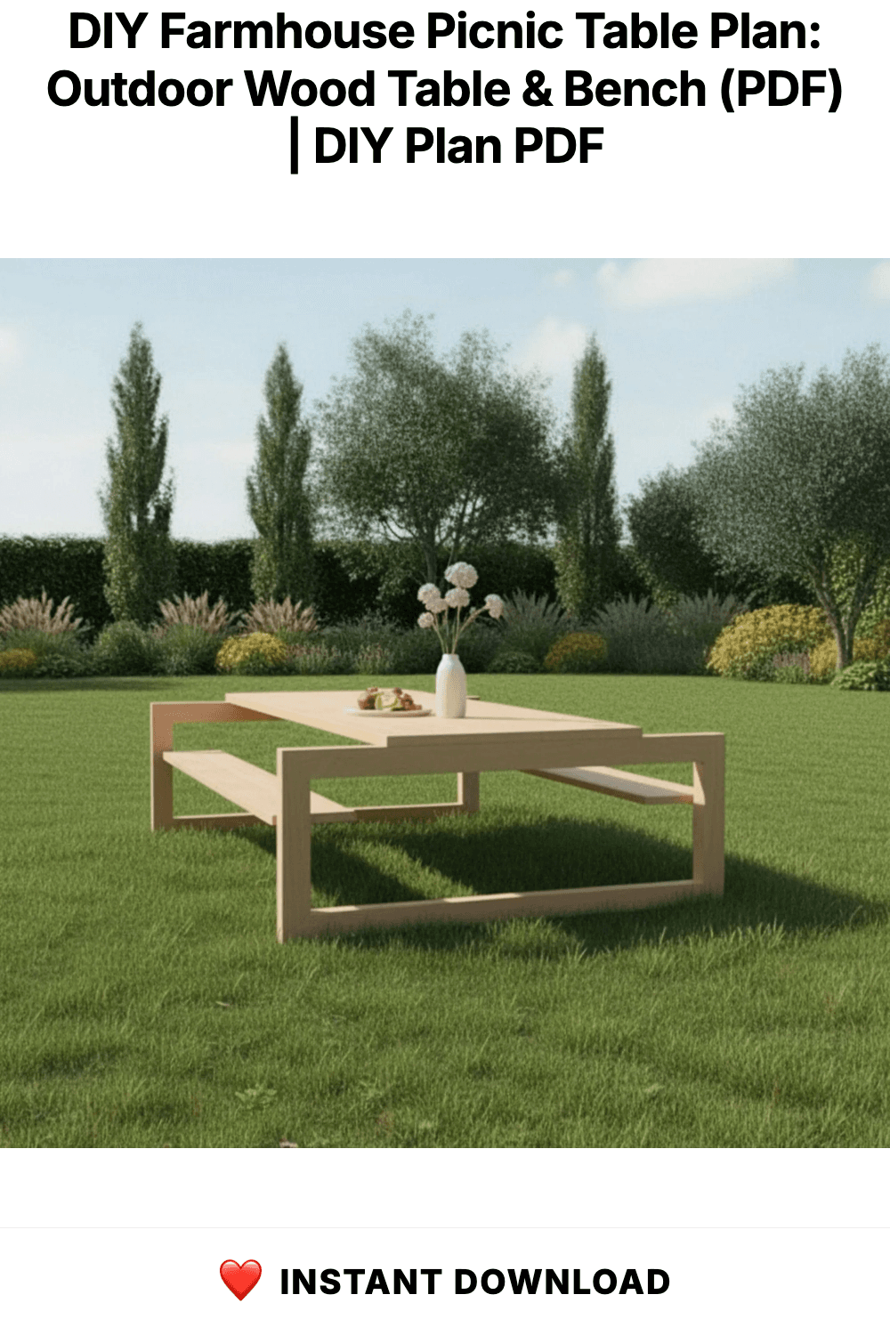 DIY Farmhouse Picnic Table Plan: Outdoor Wood Table & Bench (PDF)