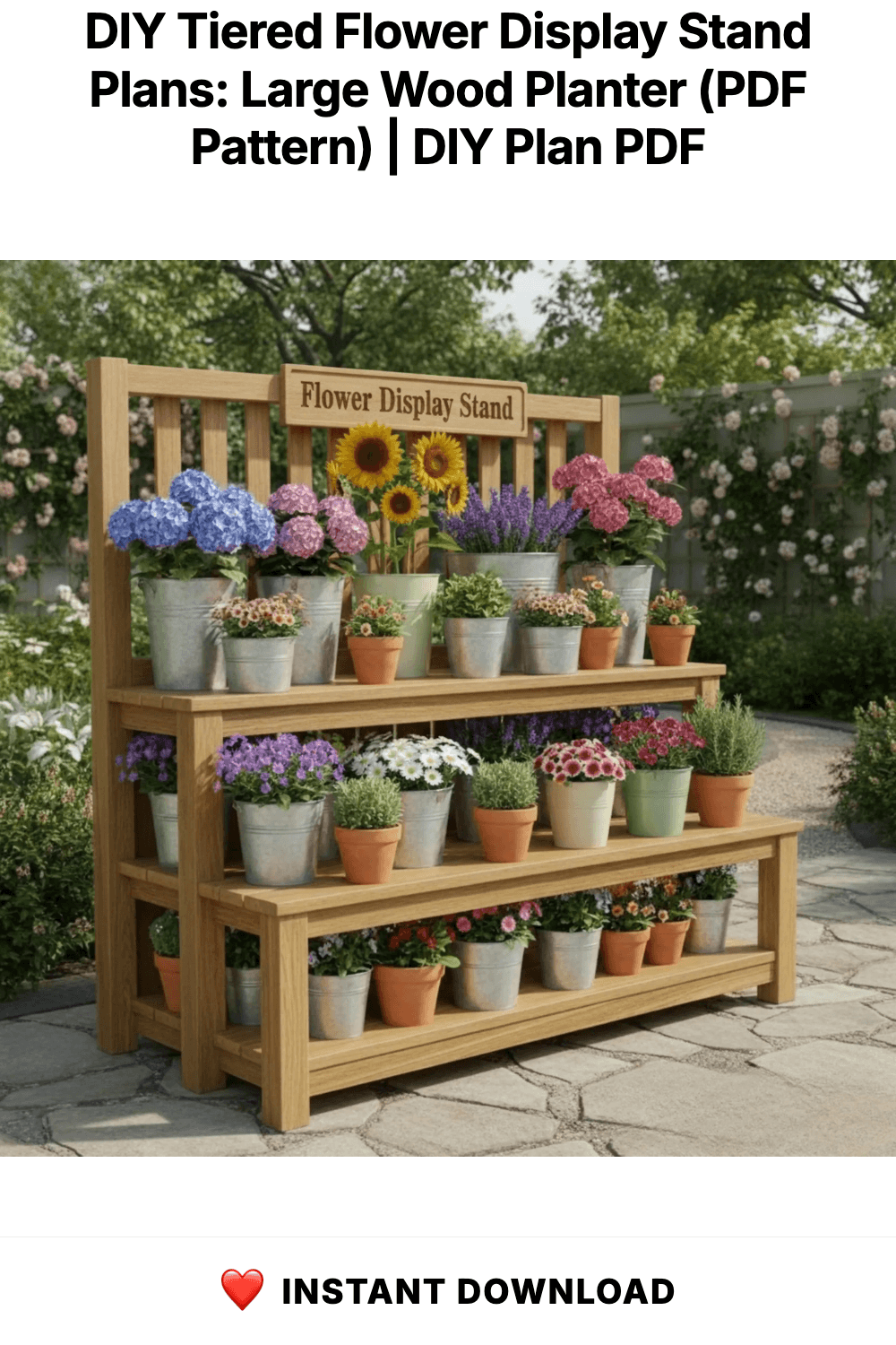 DIY Tiered Flower Display Stand Plans: Large Wood Planter (PDF Pattern)