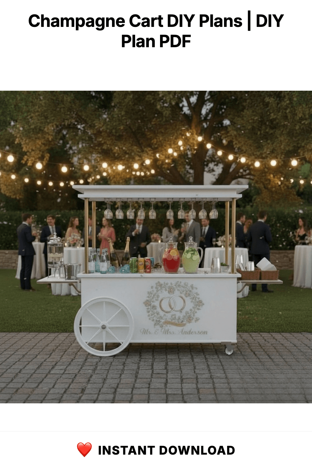 Champagne Cart DIY Plans | Mobile Bar with Storage Cabinets & Sink | Wedding Event Cart | Wooden Prosecco Bar Blueprint | Digital PDF