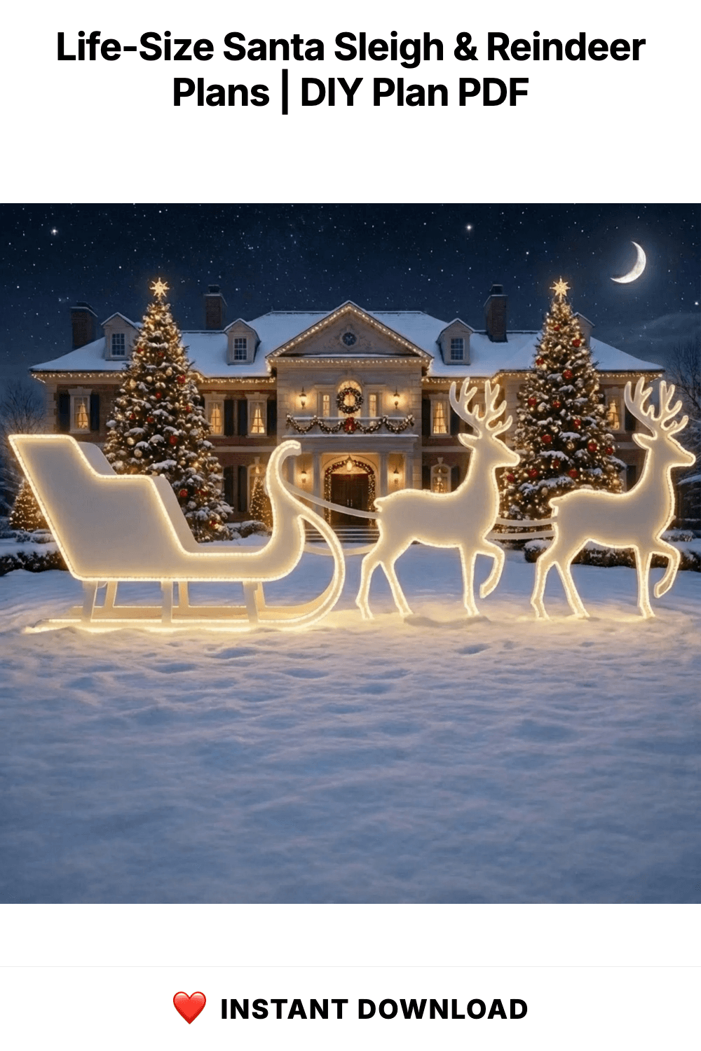 Life-Size Santa Sleigh & Reindeer Plans | 2D Plywood Template for Outdoor Christmas Decor | DIY Silhouette Pattern | PDF Woodworking