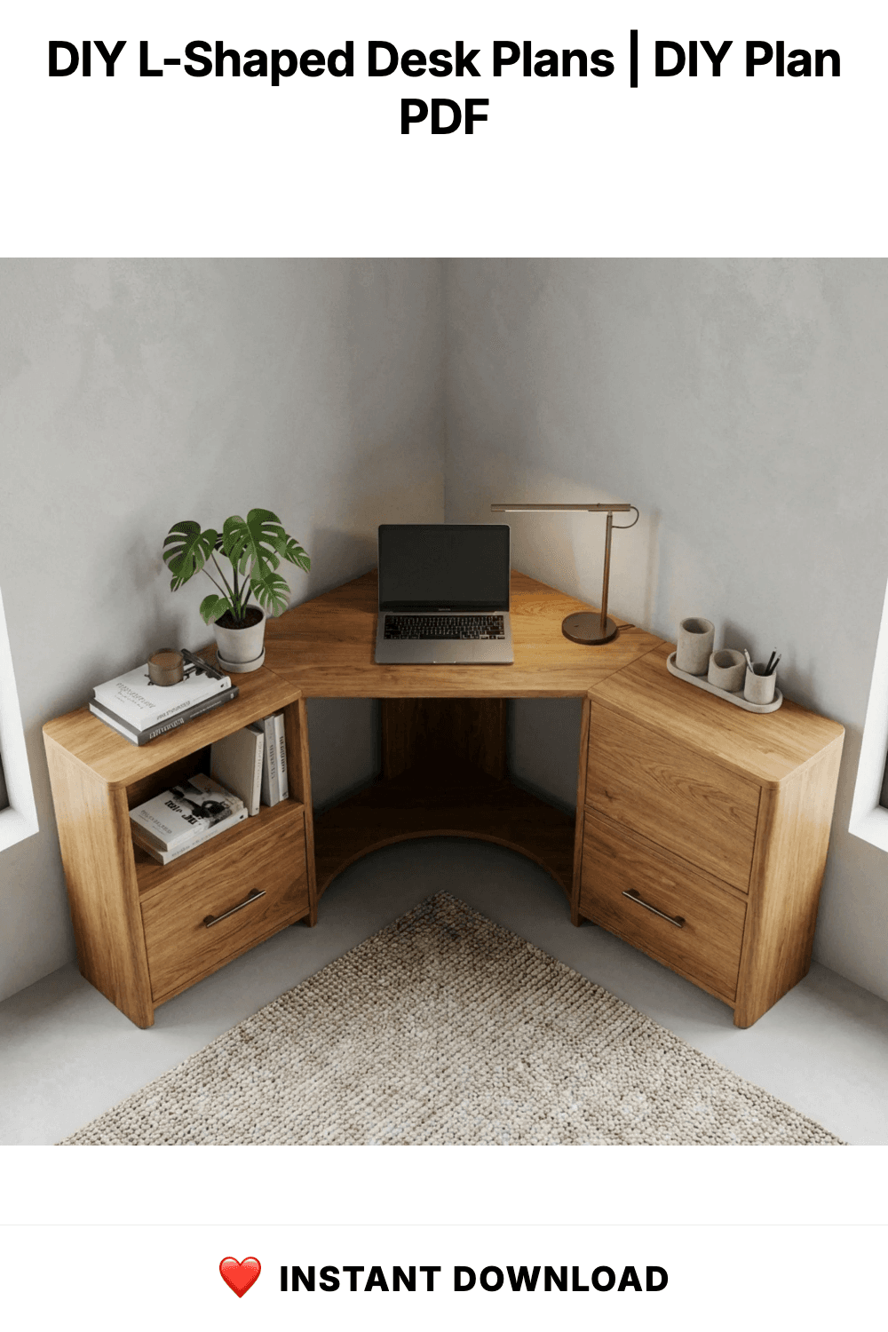 DIY L-Shaped Desk Plans | Corner Computer Build Guide With Drawers (Digital Download)