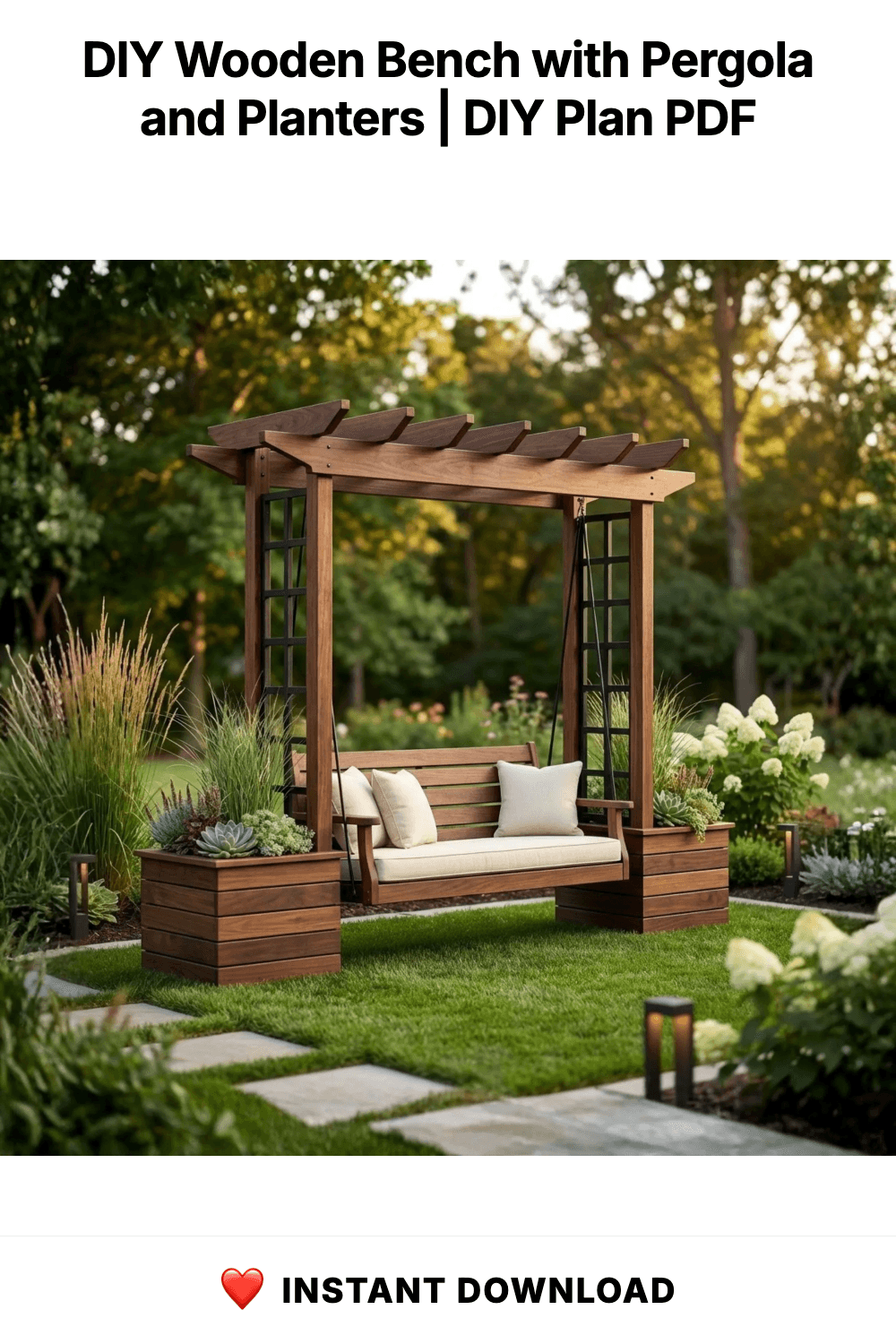 DIY Wooden Bench with Pergola and Planters | Outdoor Garden Seating & Trellis Woodworking Plan