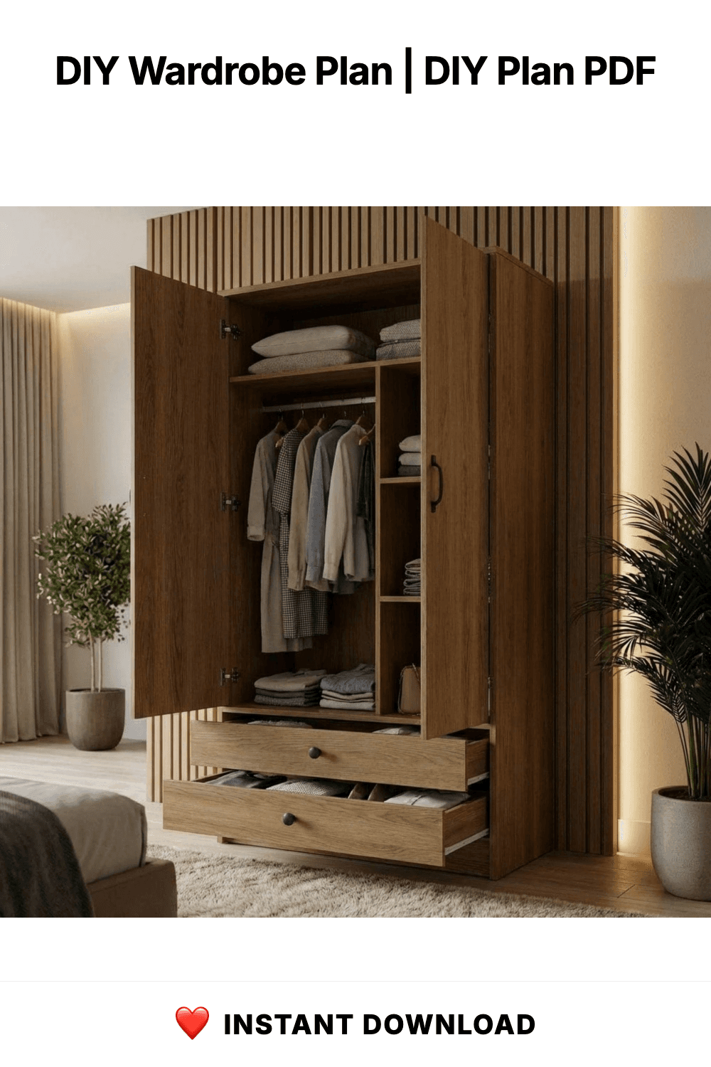 DIY Wardrobe Plan | Closet Storage Cabinet Blueprint | Wooden Tall Dresser Plans PDF