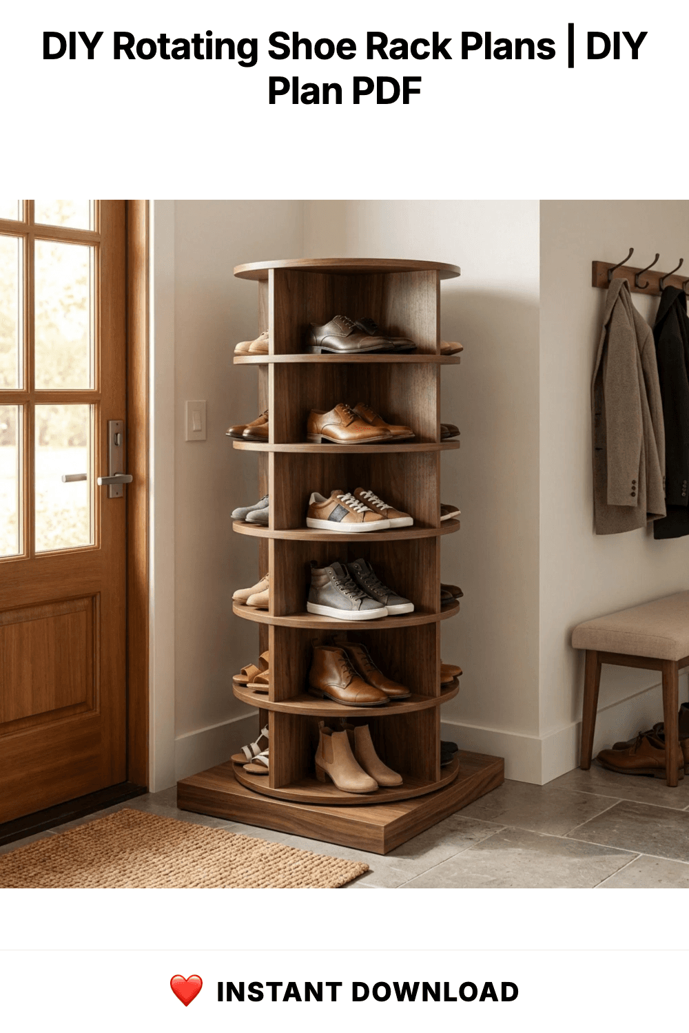 DIY Rotating Shoe Rack Plans | Spinning Woodworking Blueprint (Digital Download)