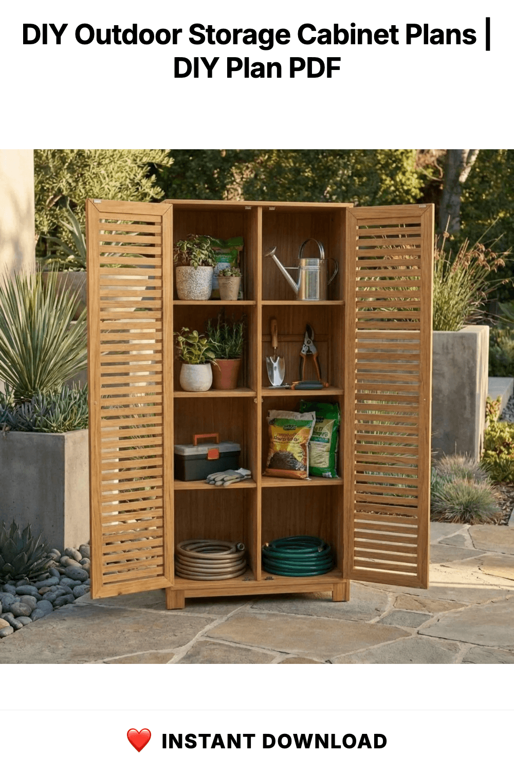 DIY Outdoor Storage Cabinet Plans | Tall Outdoor Shed Blueprint | Garden Tool Closet PDF