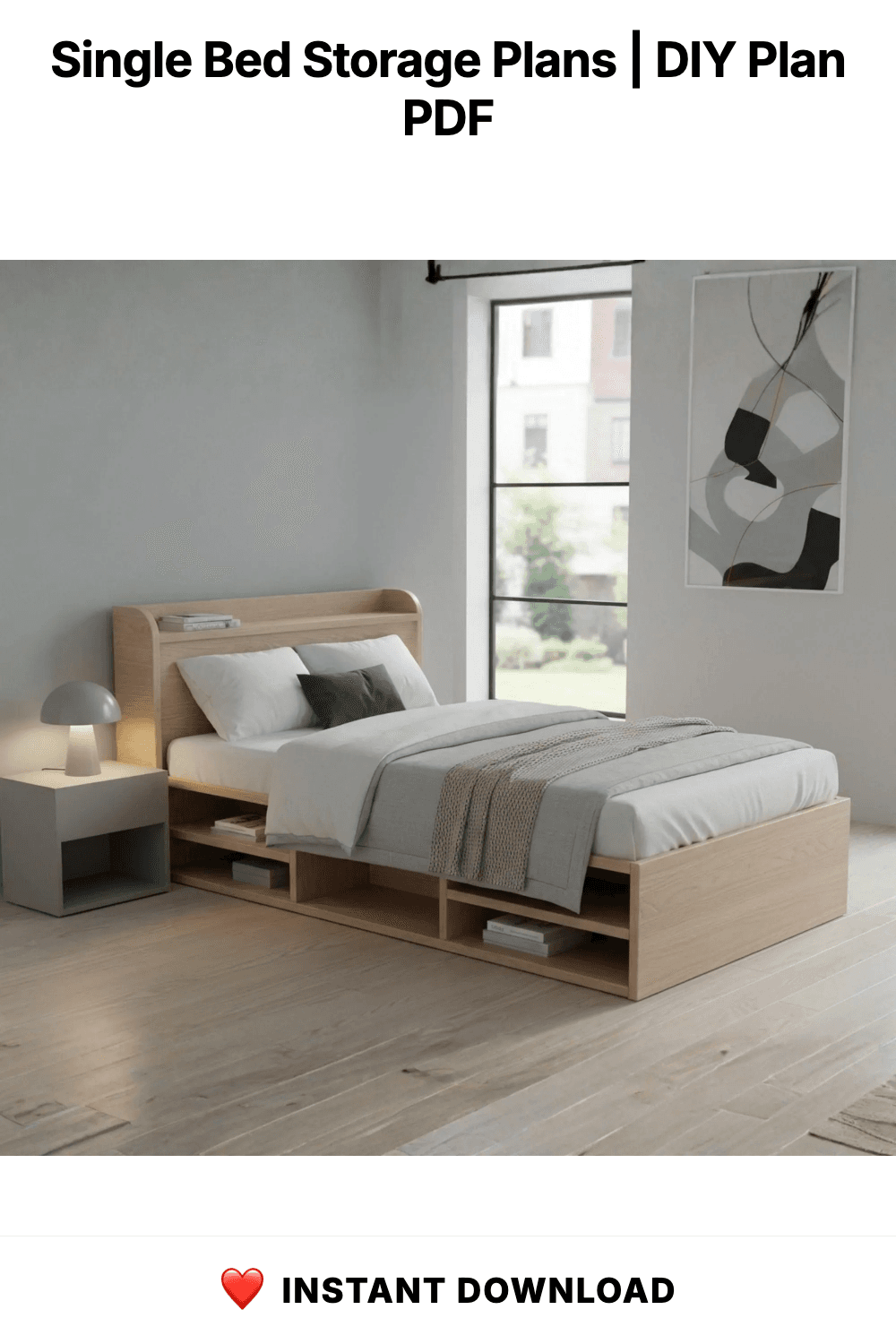Single Bed Storage Plans | Minimalist Platform Woodworking (Digital Download)