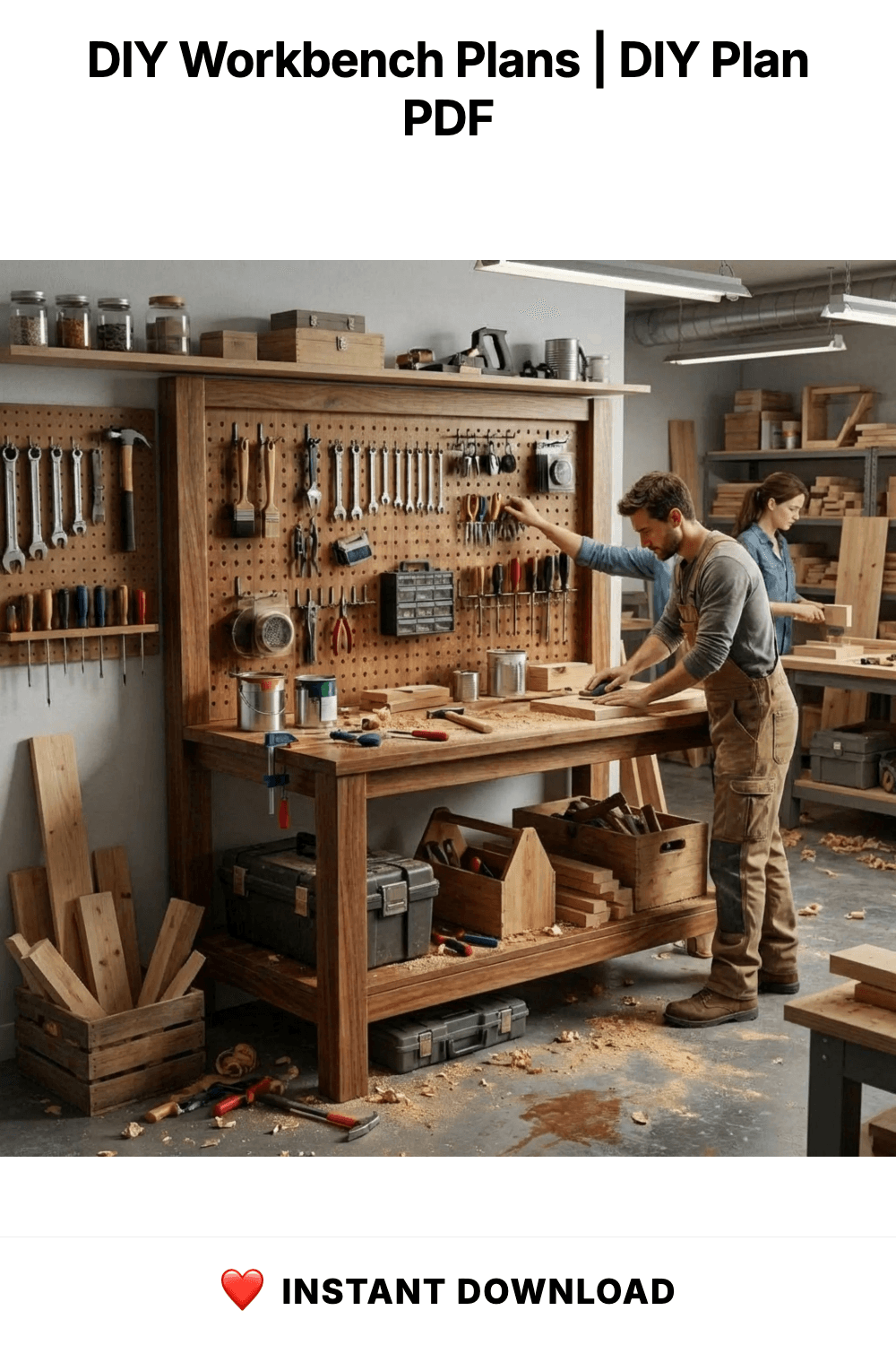 DIY Workbench Plans | Garage Workbench with Pegboard PDF | Wood Workbench Shelf | Easy DIY Garage Workshop Workbench