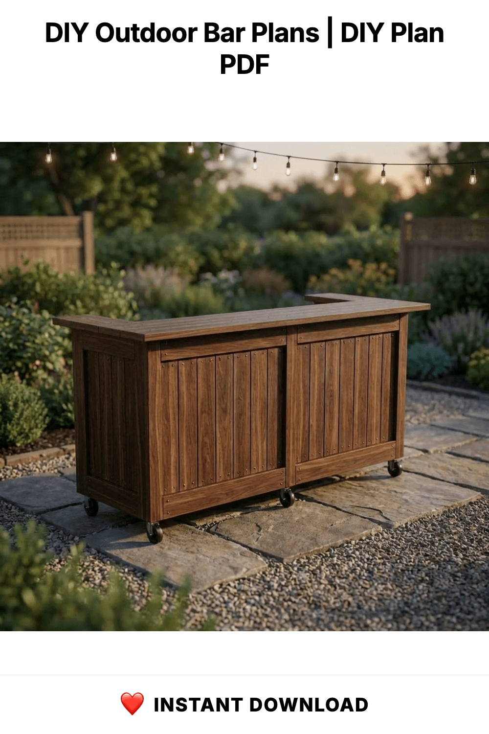 DIY Outdoor Bar Plans | Slatted Wood Mobile Bar Blueprint (PDF Download)