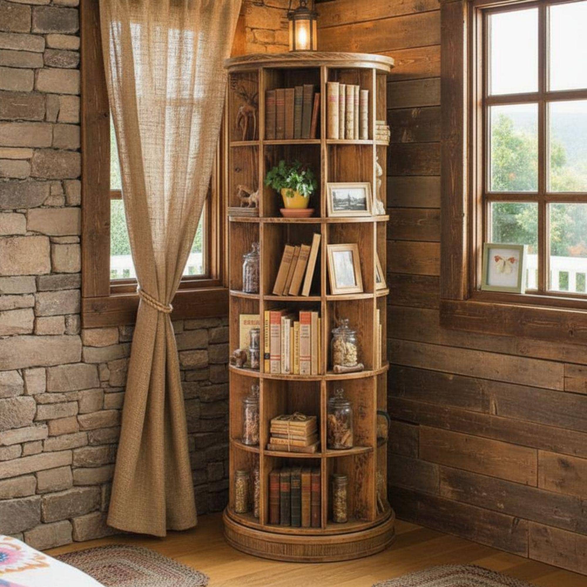 Rotating Bookshelf | Revolving Bookcase | Furniture Plans for Woodworkers | DIY Bookcase Plans PDF | Easy-to-Build Wooden Bookshelf