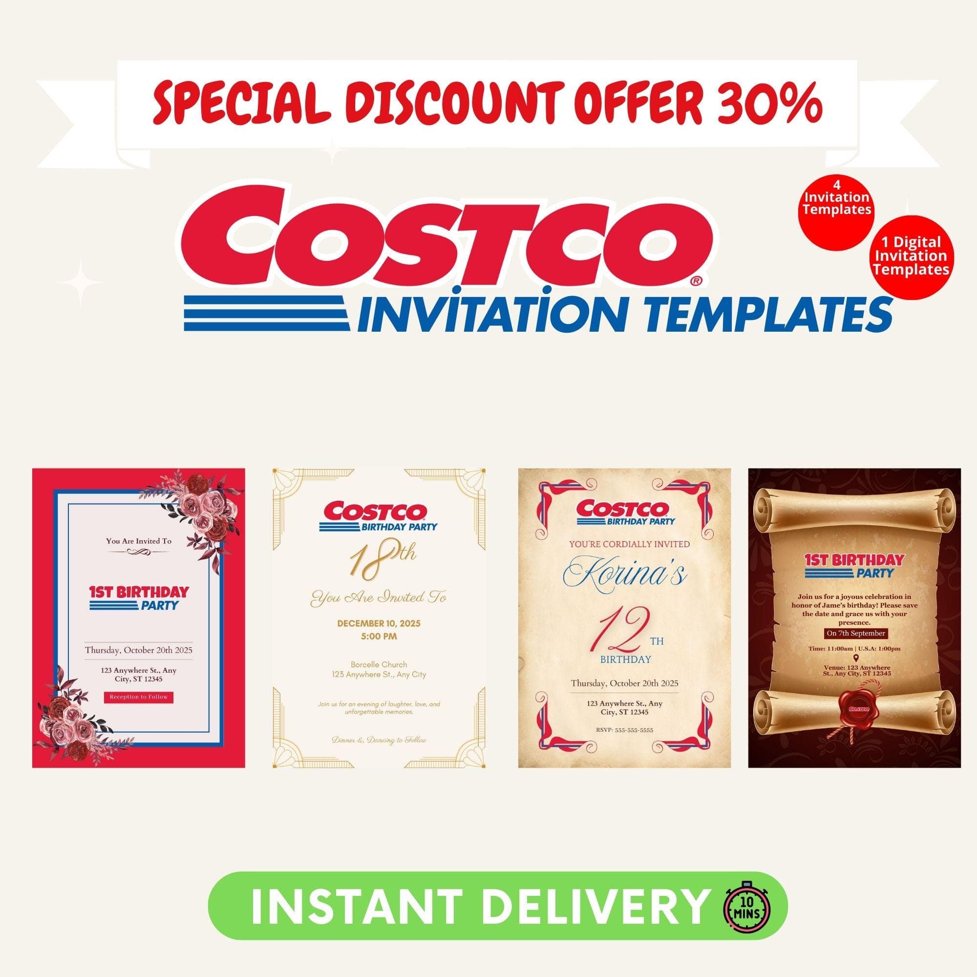 Costco Birthday Party Invitation Template | Editable Canva Invite (5x7 inches)