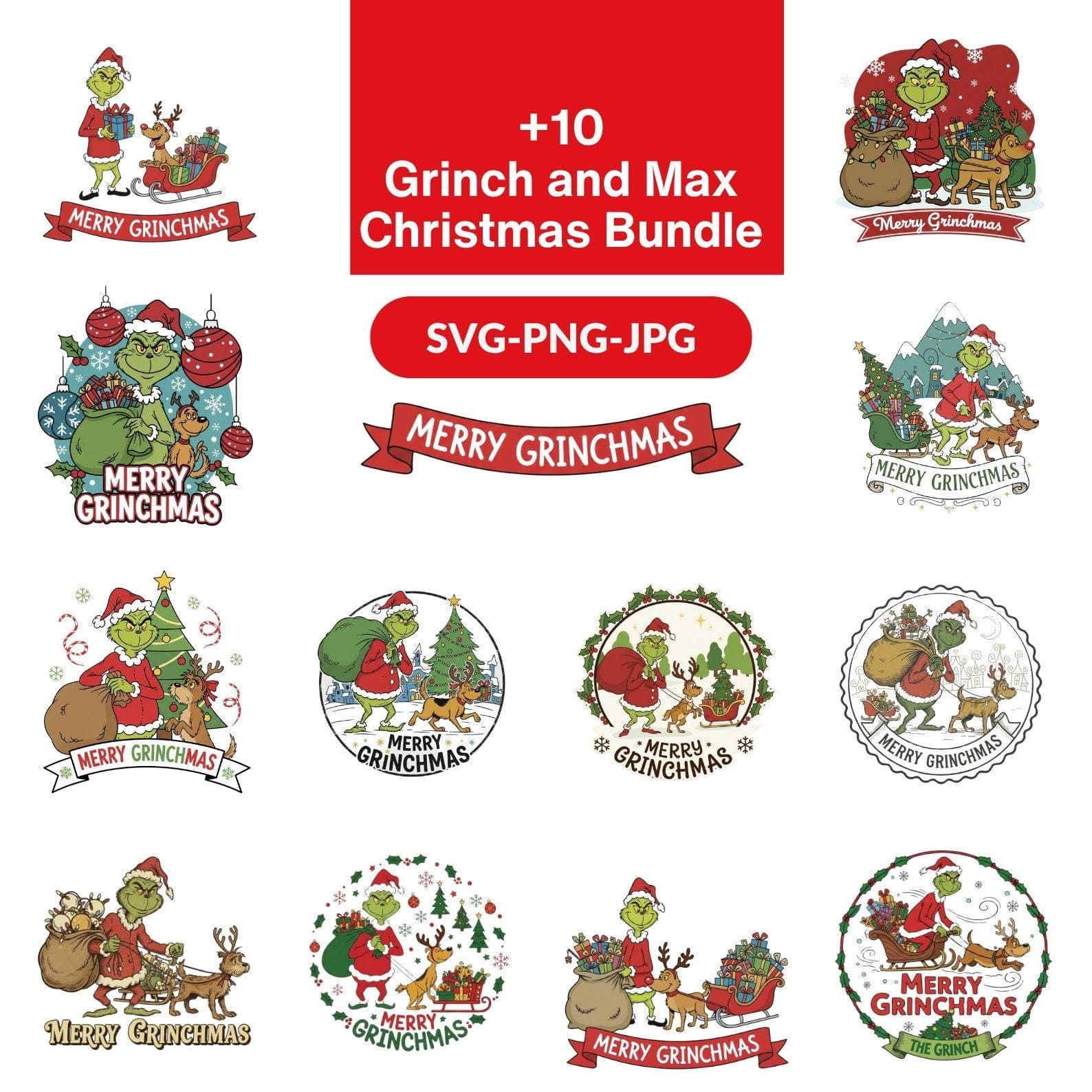 Grinch and Max Dog Christmas Tree SVG, PNG, JPG Bundle |