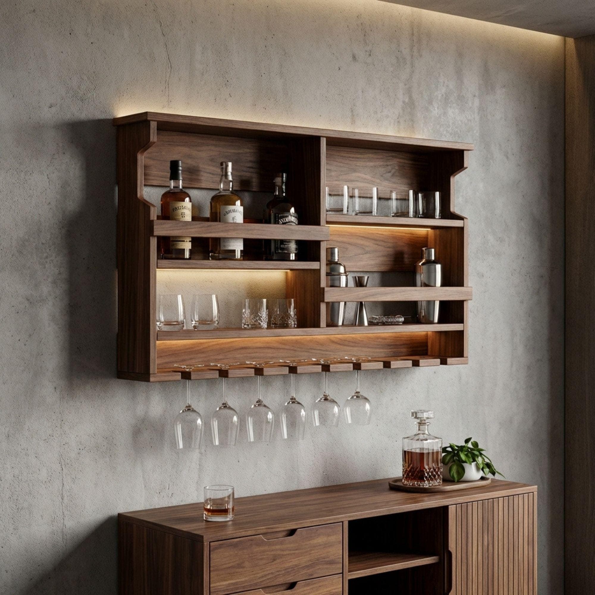 DIY Wall Mounted Wine Rack Plans | Bar Cabinet with Glass Storage (PDF Download)