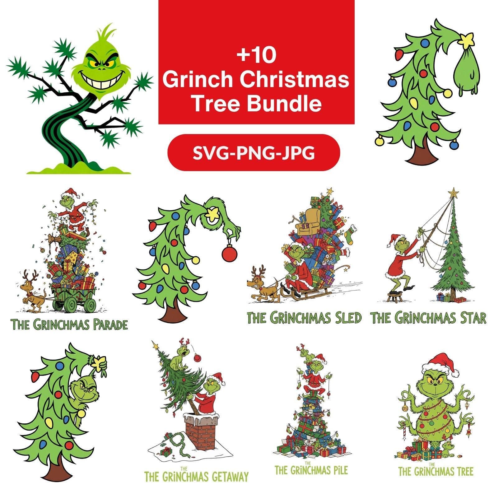 Grinch Hand Stealing Christmas Tree SVG & PNG Bundle | Whoville Tree Clipart, Sublimation Files