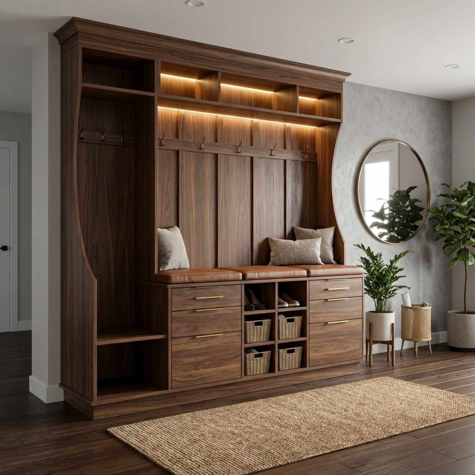 DIY Built In Cabinets Plans | Large Mudroom Hall Tree Blueprint | Wall Unit Storage Cabinet PDF