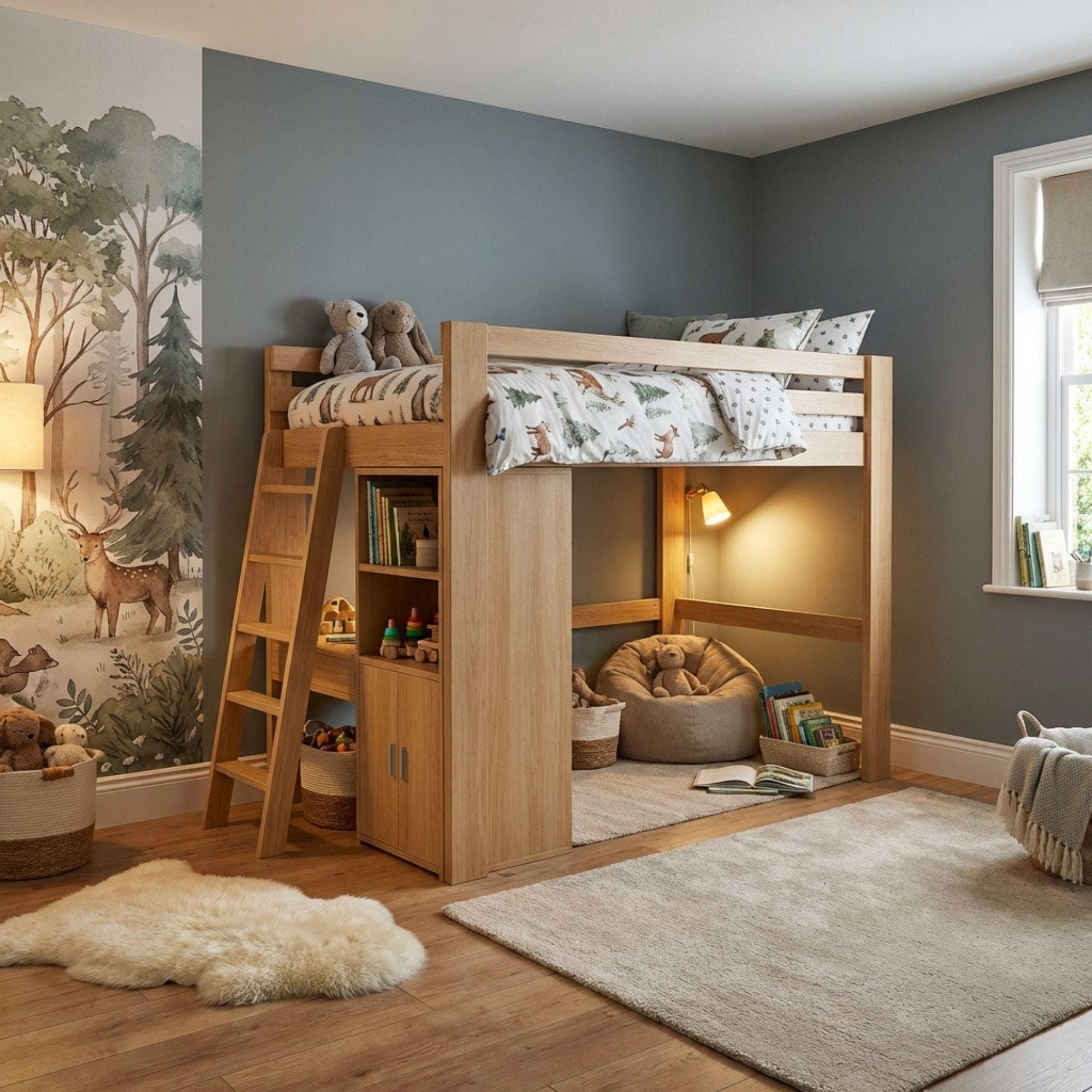 Twin Loft Bed DIY Plans with Stairs & Desk | Space Saving Blueprint (PDF Download)