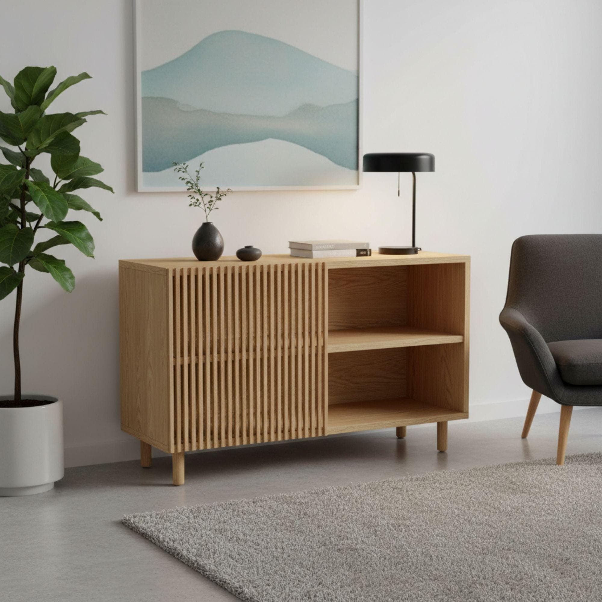 Modern Sideboard Plans | Slatted Door, Mid-Century Legs (Digital Download)