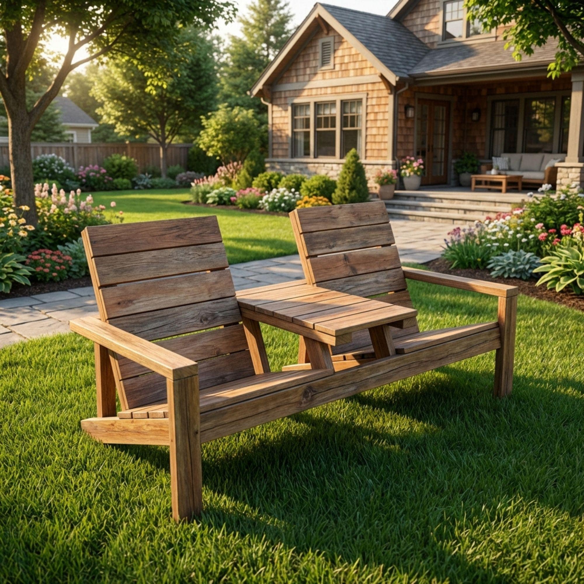 DIY Outdoor Double Chair Plans | Wooden Porch Furniture Blueprint | Double Seat Bench with Table PDF