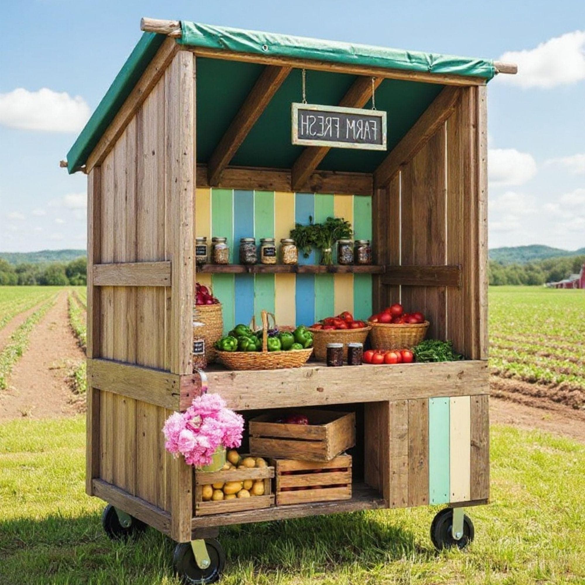 Farmstand Plans | Mobile Flower Stand Cart | Farmers Market Display | Roadside Fruit & Vegetable Stands | Bakery Cart Plans