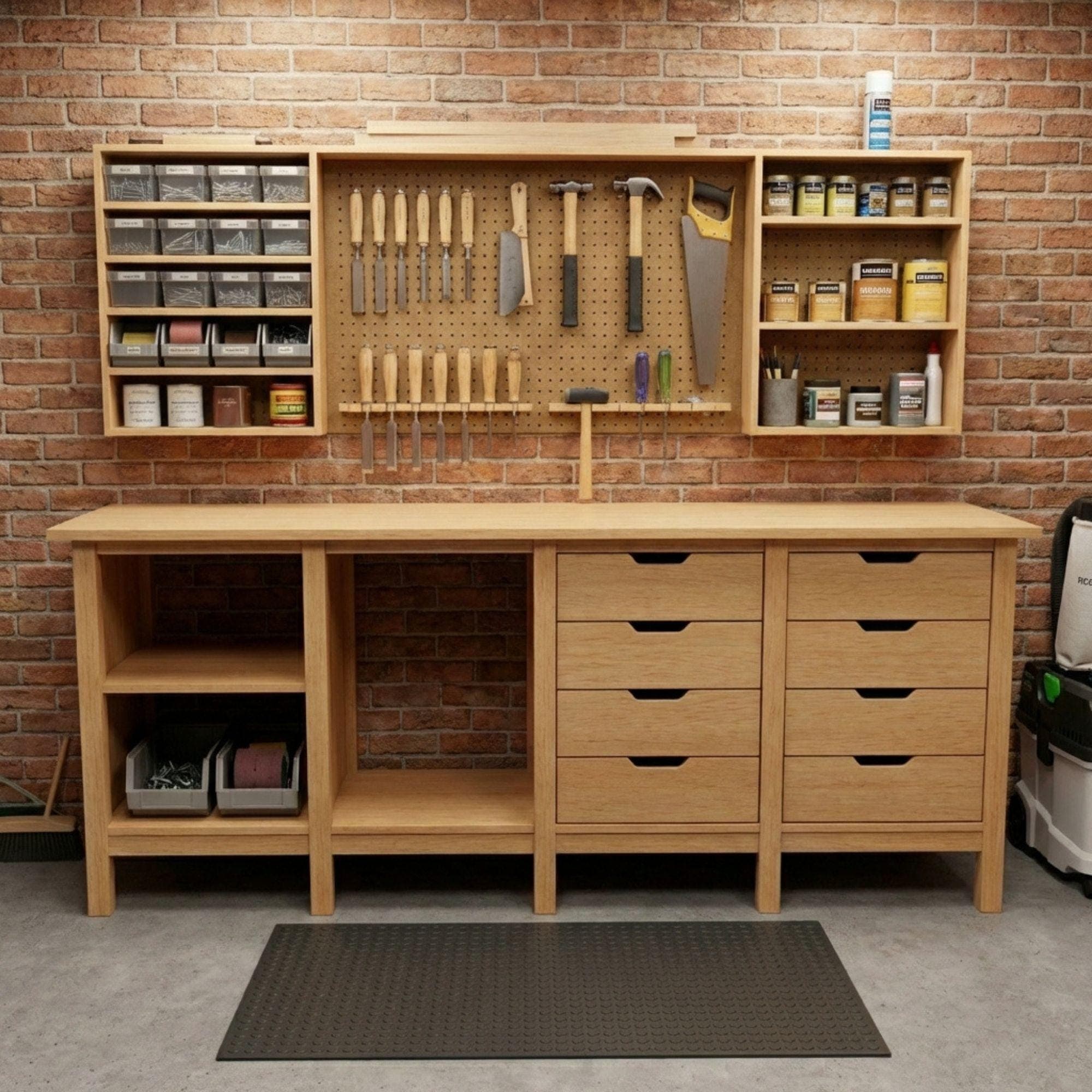 8ft Garage Workbench Plans | DIY Woodshop Table with Shelves (PDF Download)