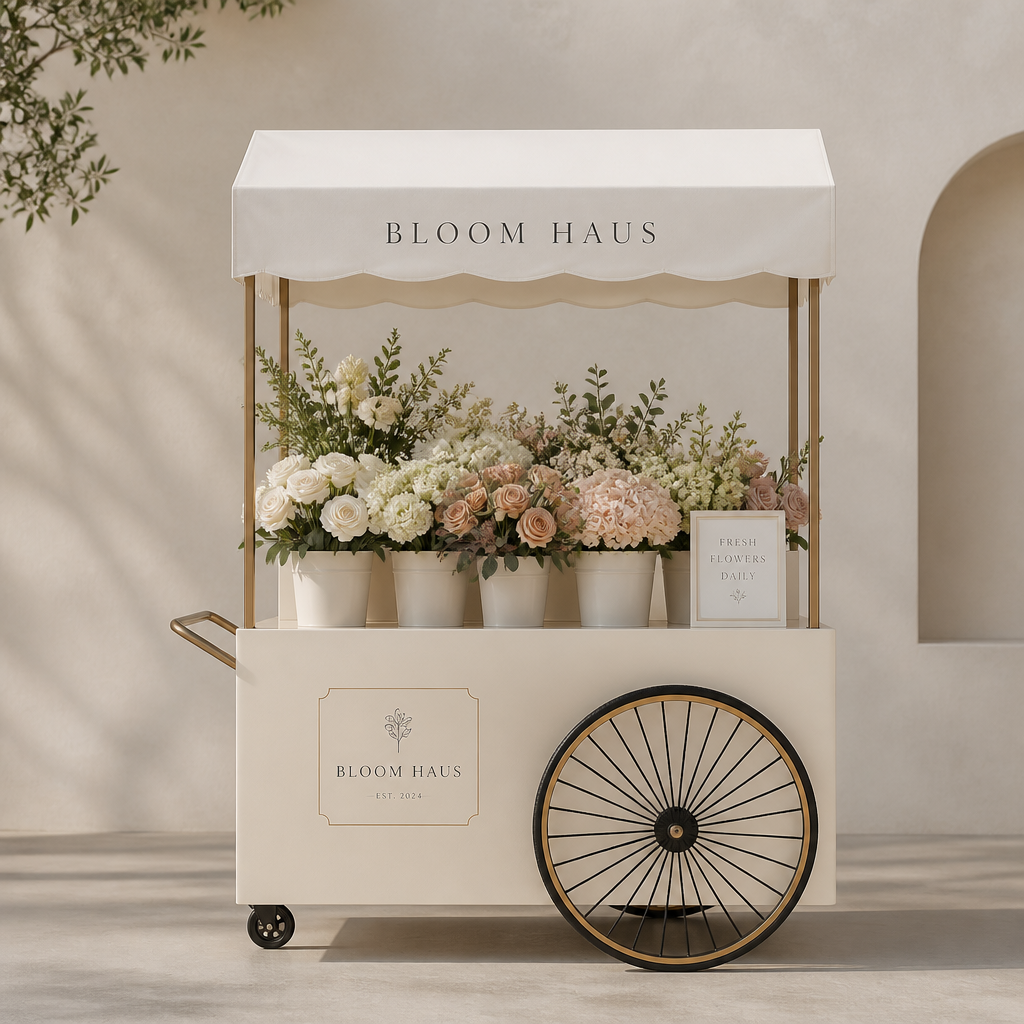 The Cream Haus Flower & Bloom Cart - Handcrafted Commercial Cart for Sale